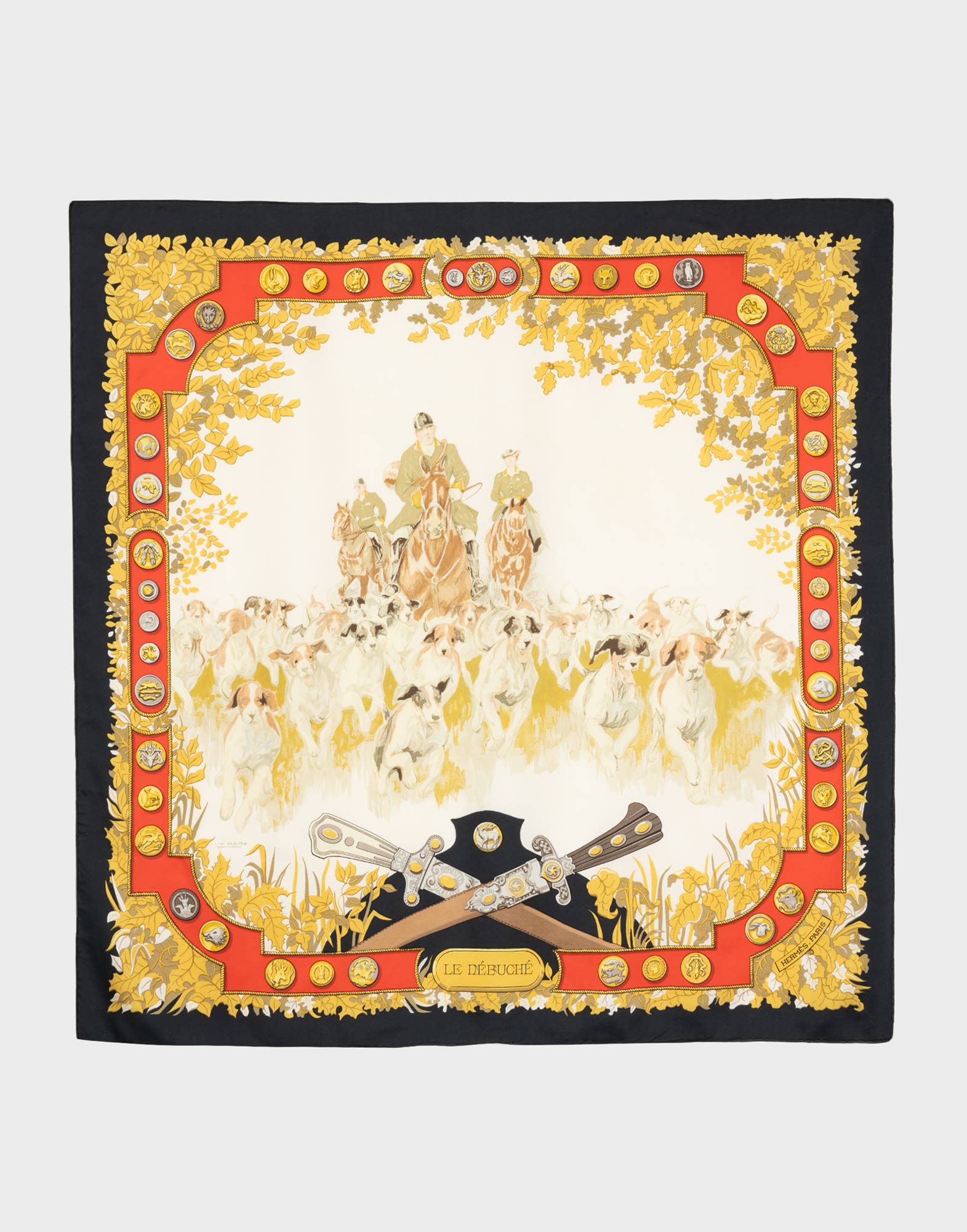 Hermes - Foulard 'Le Debuche' anni '80 nero