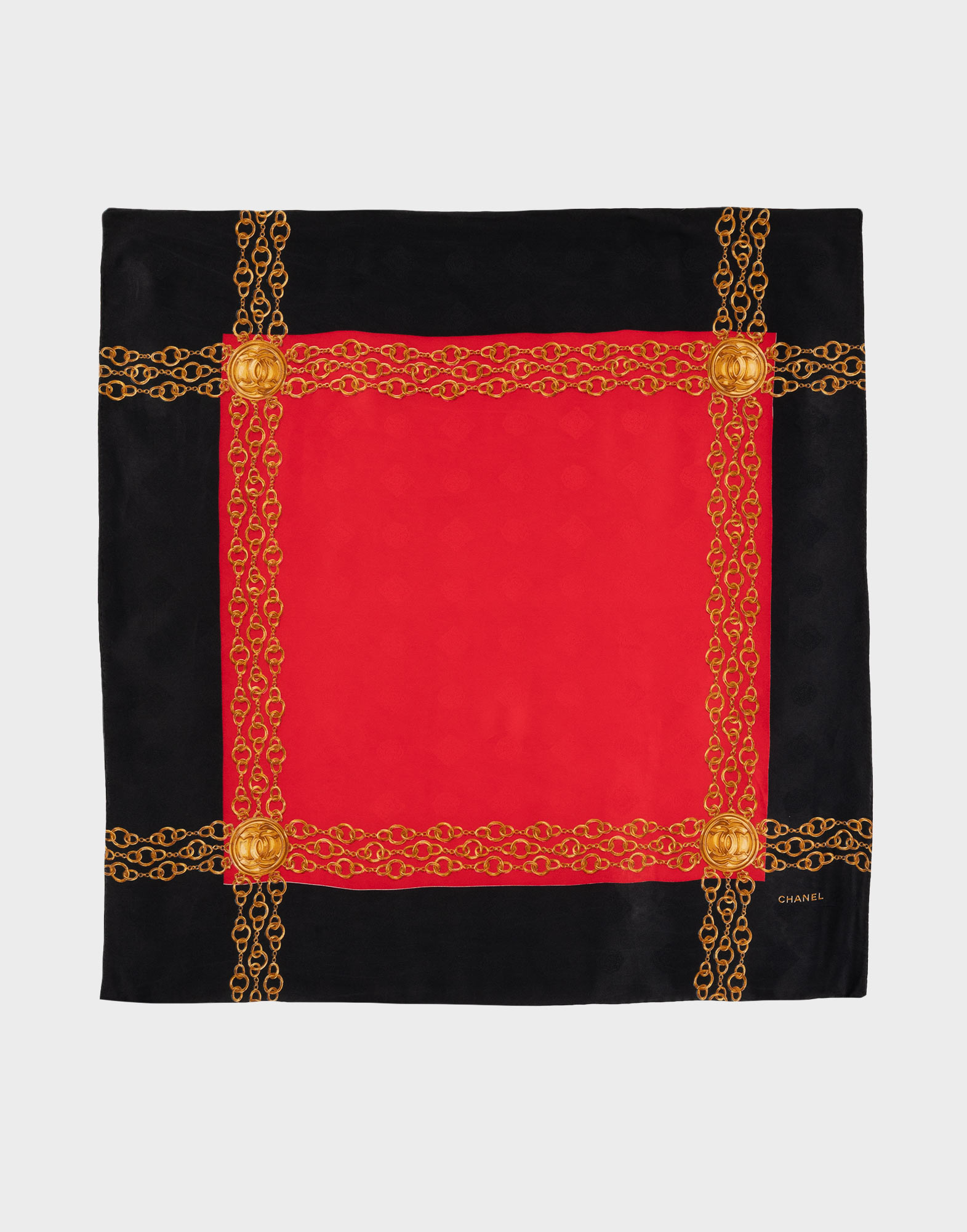 Chanel - Foulard nero e rosso in seta