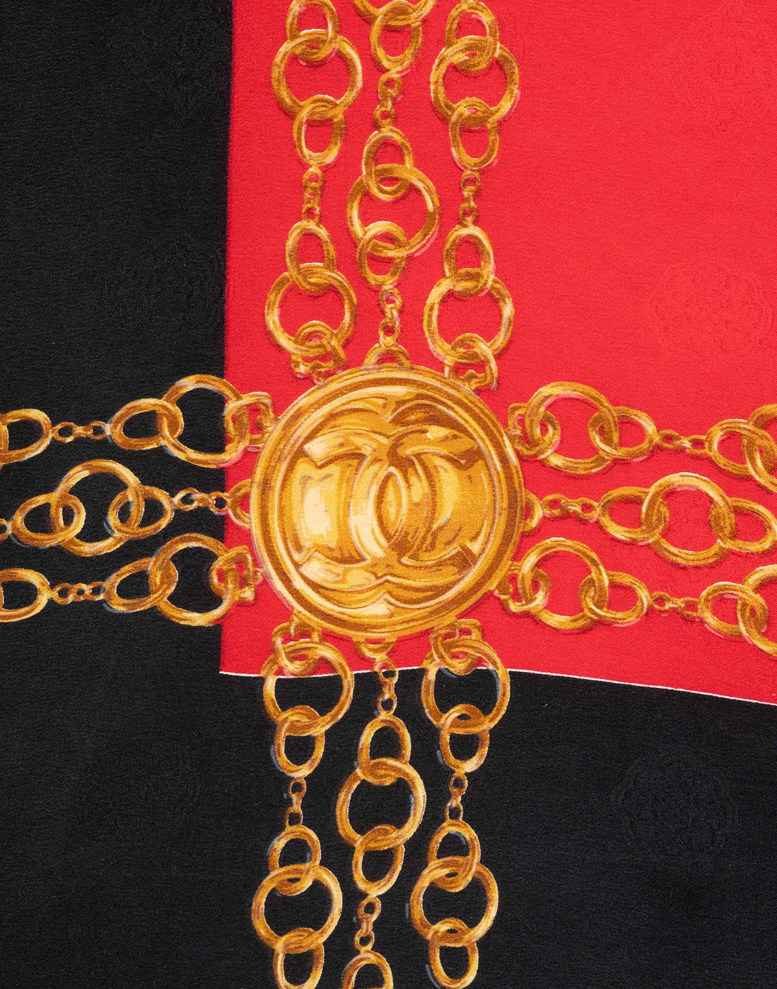 Chanel - Foulard nero e rosso in seta - immagine 4