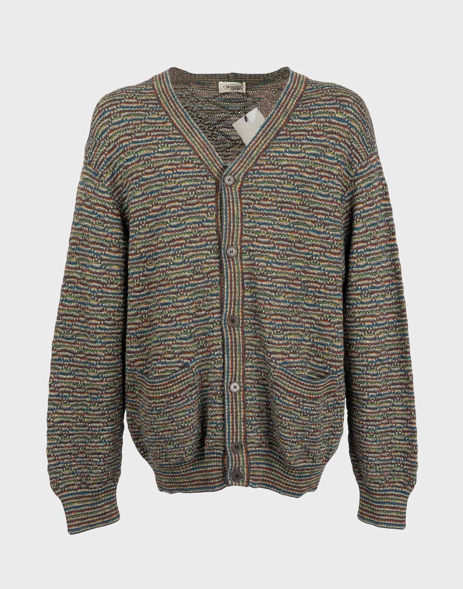 missoni men's coloured cardigan with v-neck, two front pockets, button fastening