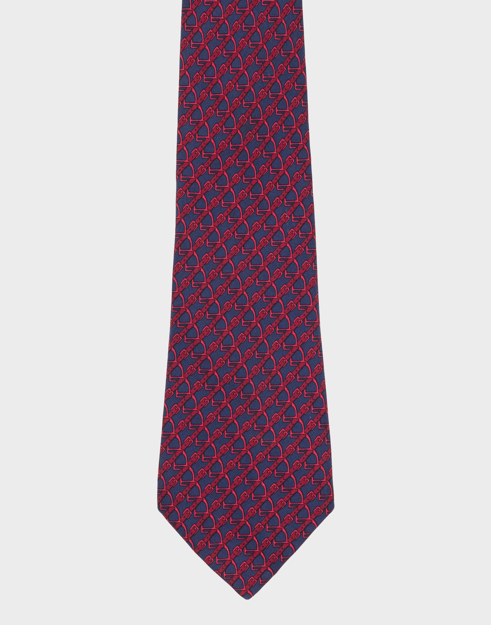 Hermes - 80s blue buckle pattern tie