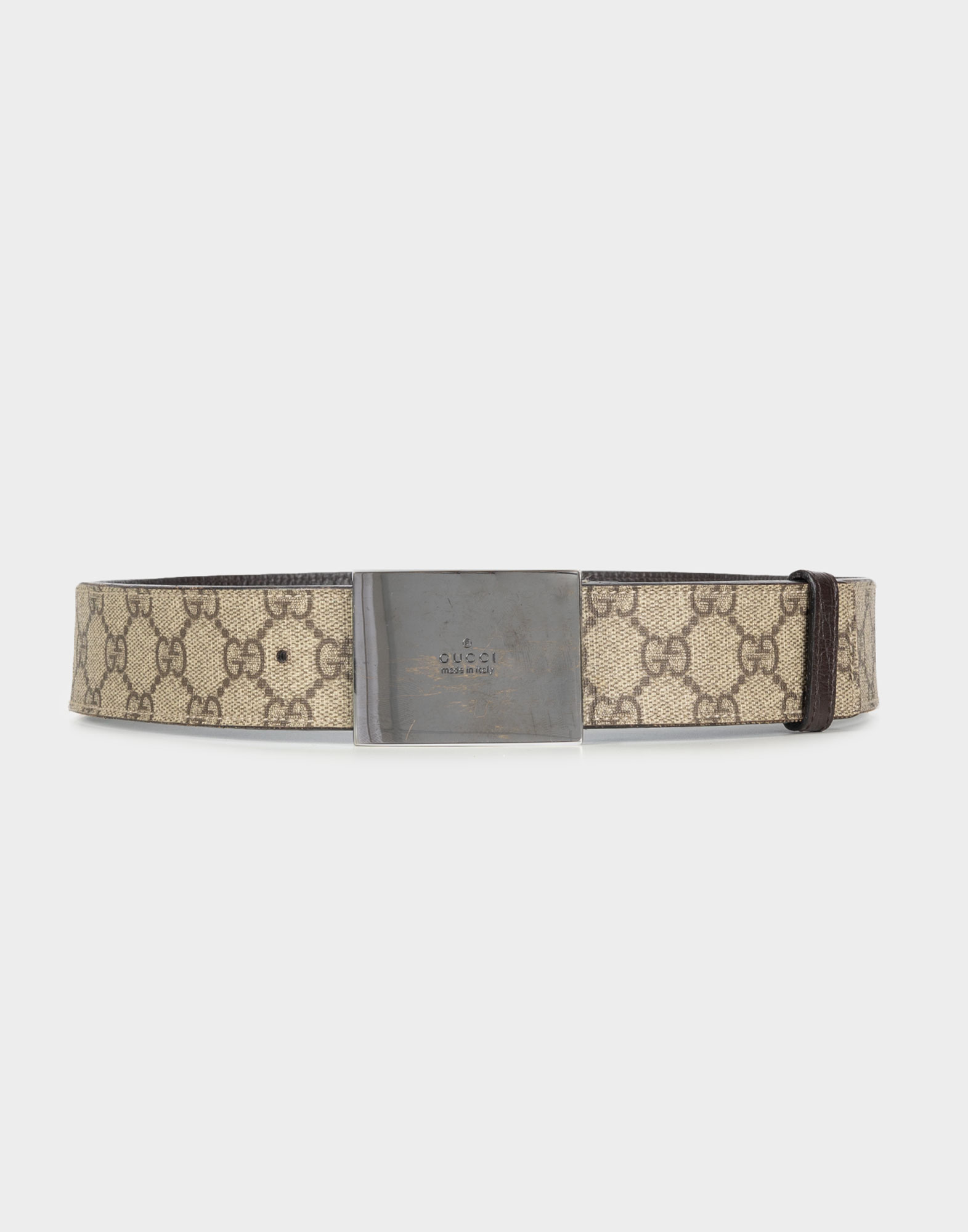 Gucci - Cintura in pelle beige con monogramma