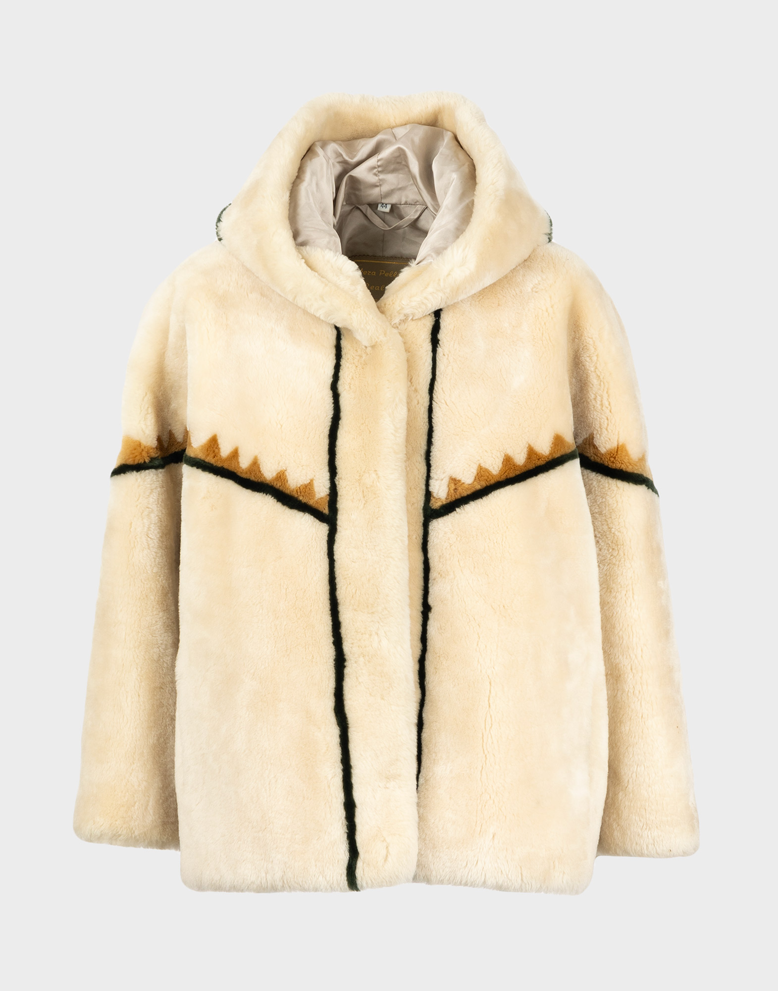 Beige Sheared Sheepskin Fur Coat for Women with Hood