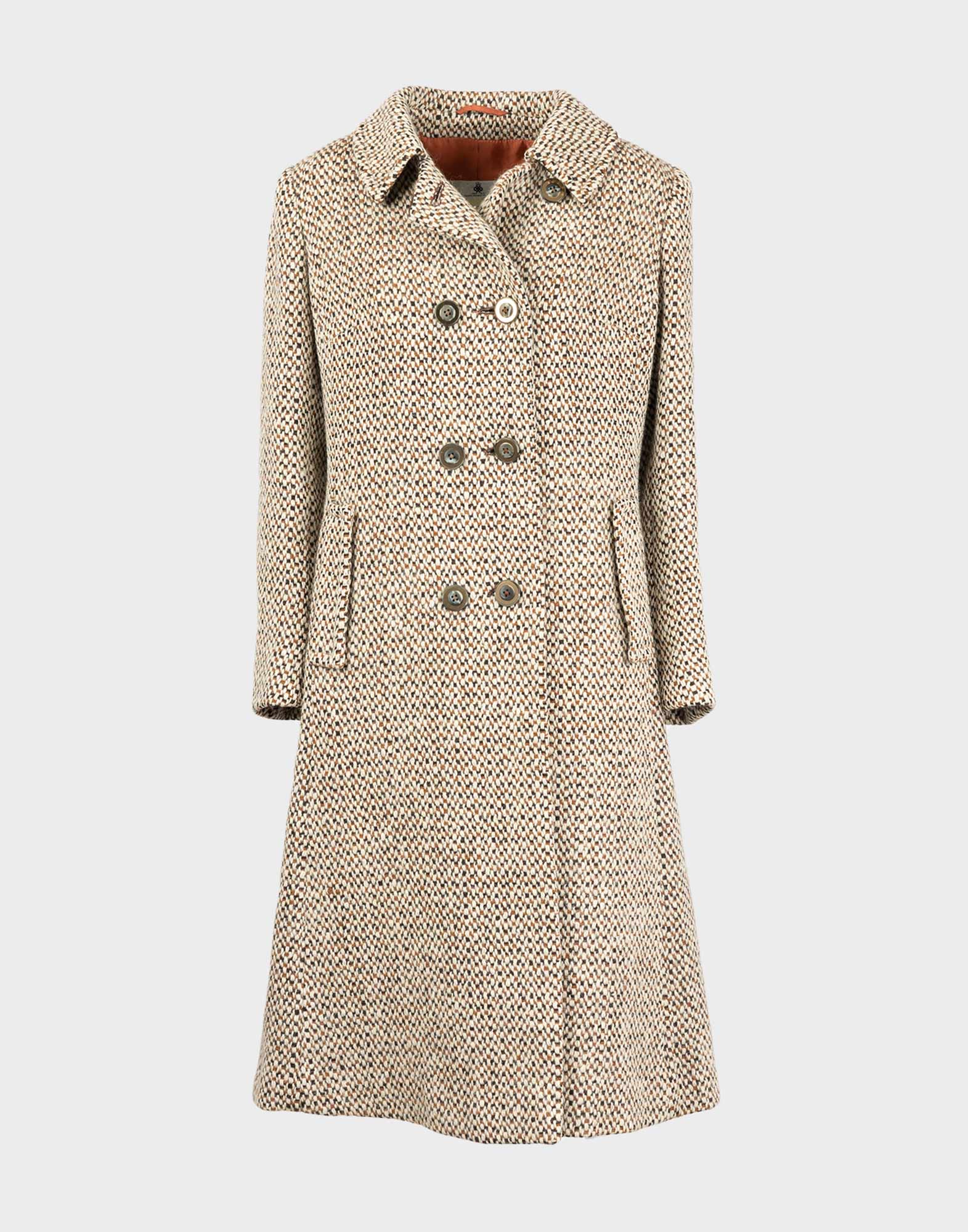 cappotto da donna firmato aquascutum beige e marrone in tessuto tipo tweed, doppiopetto con bottoni