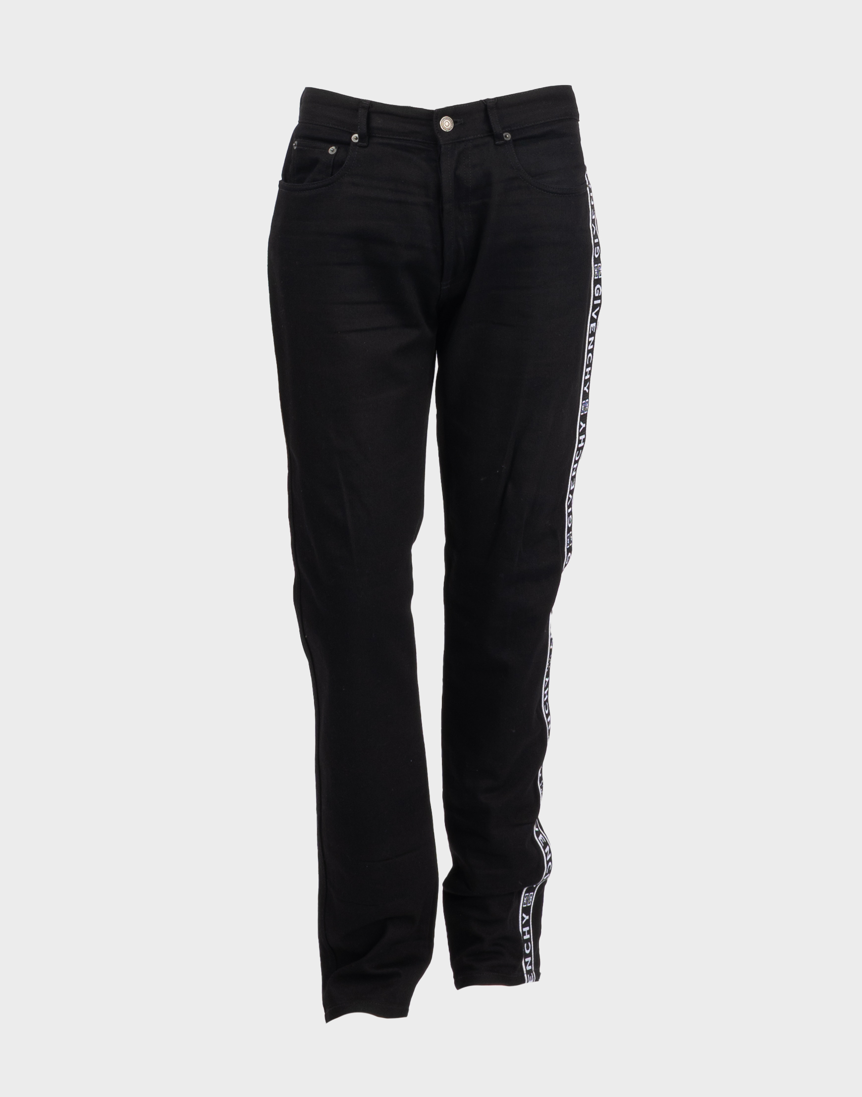 pantaloni neri da uomo in cotone con fascia laterale logata Givenchy bianca e nera
