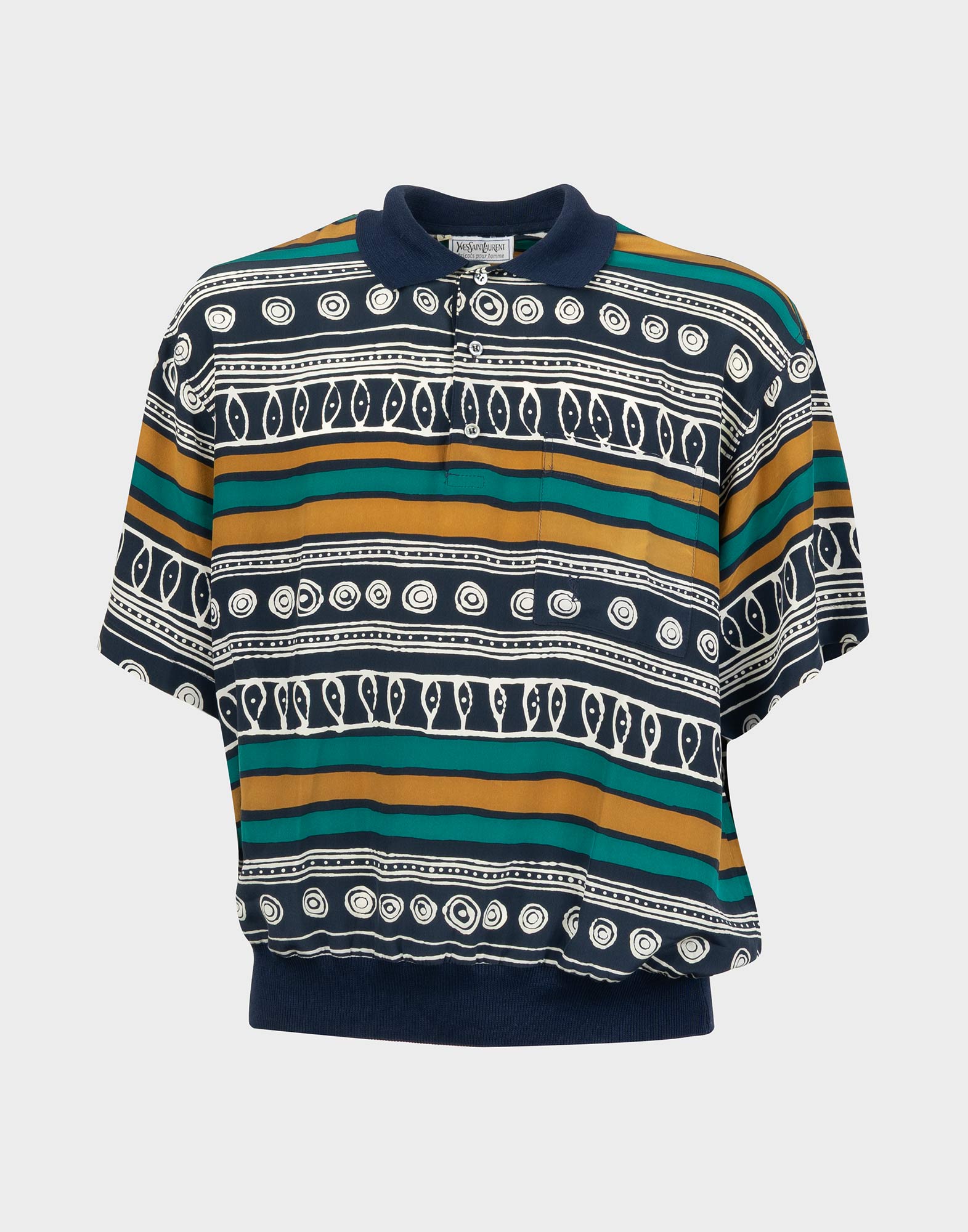 polo yves saint laurent da uomo in seta con fantasia geometrica