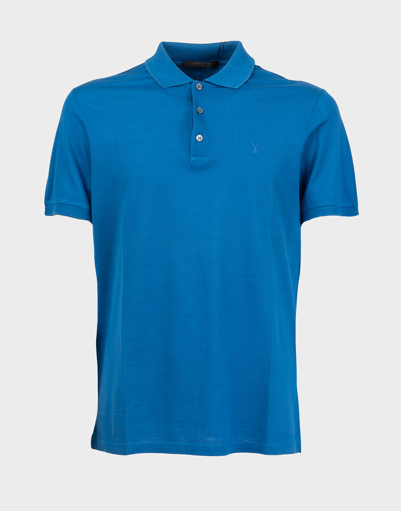 polo blu da uomo louis vuitton a maniche corte, chiusura con tre bottoni piccoli