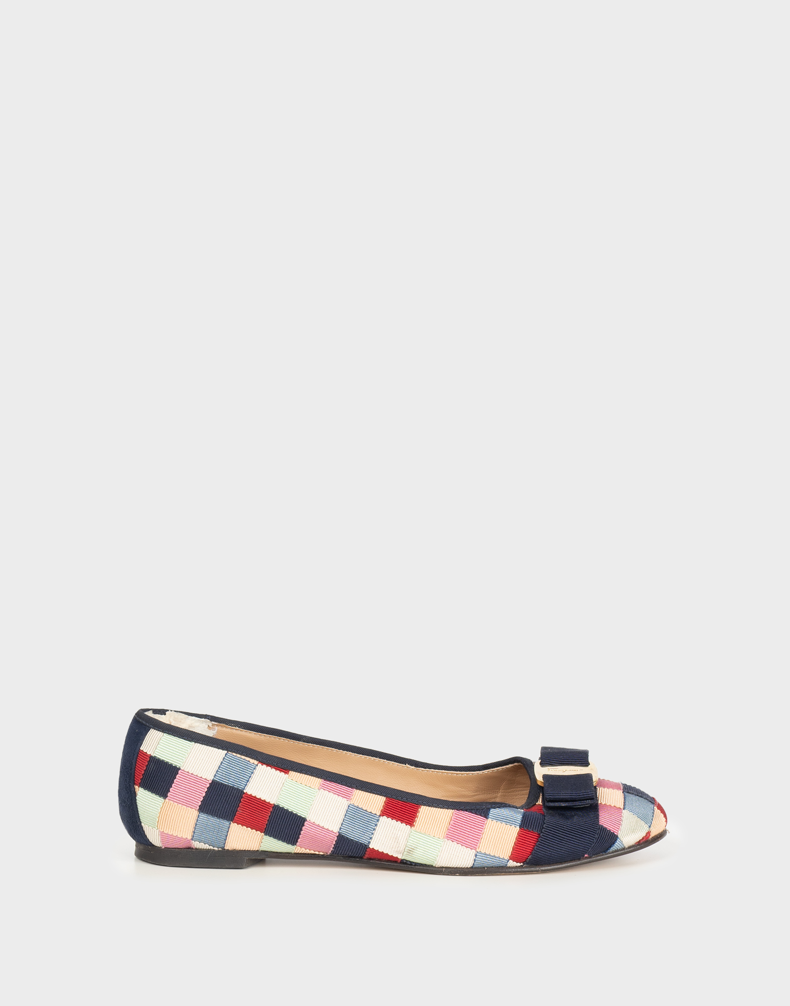 salvatore ferragamo ballerinas in multicolor fabric with blue bow on toe