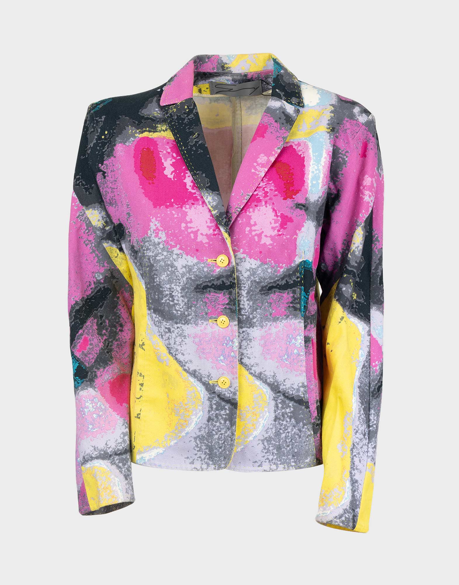 90s vintage women's genny jacket modelo screwed, front closure with three yellow buttons