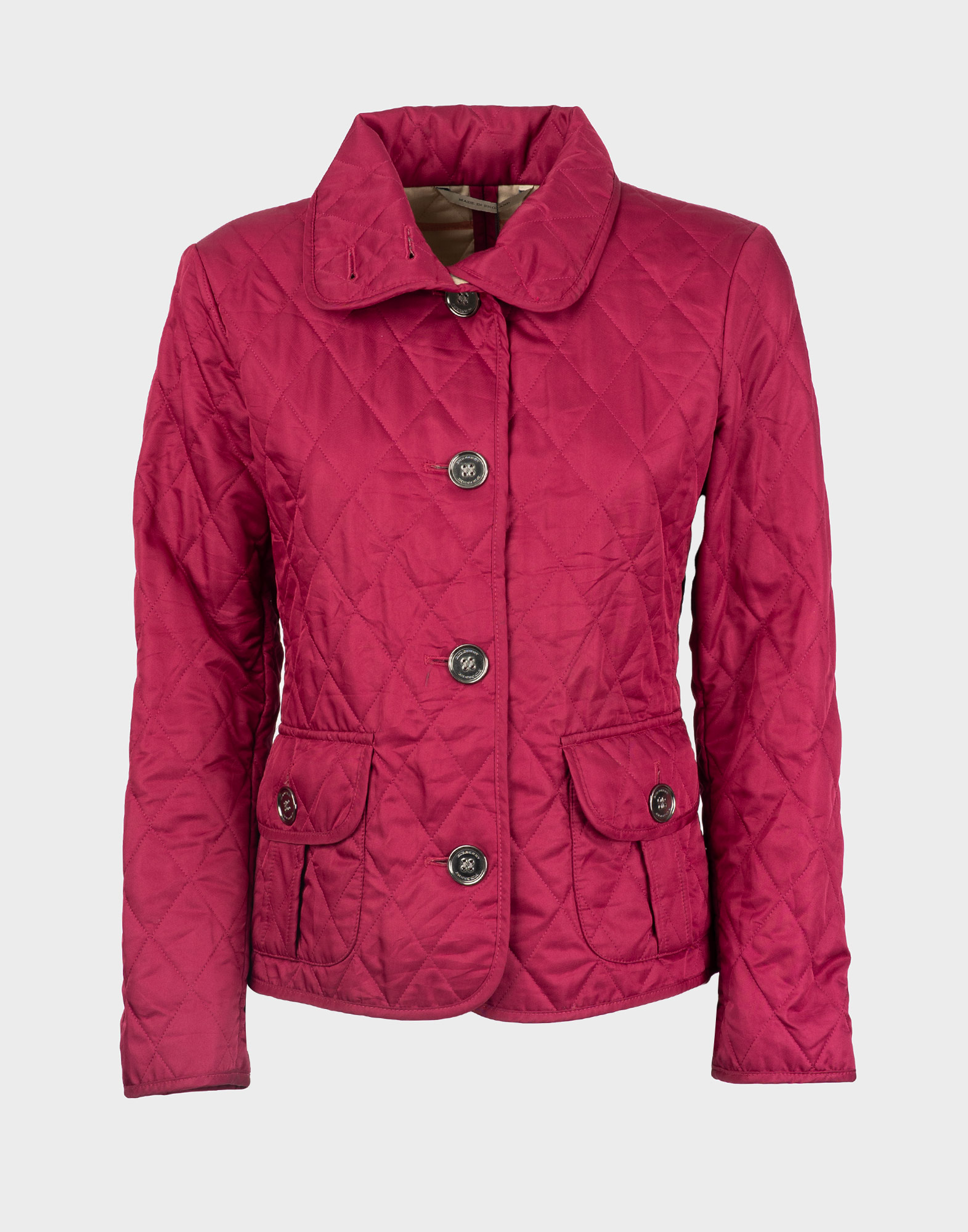 trapuntino fucsia burberry a maniche lunghe, chiusura anteriore con bottoni, due tasche sul davanti