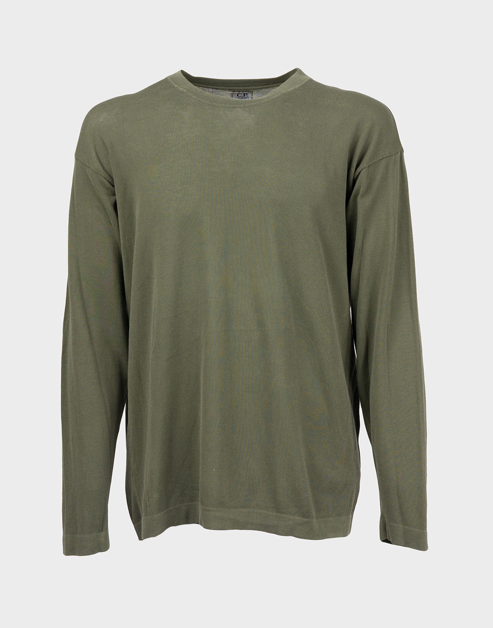 maglietta da uomo a maniche lunghe verde militare in cotone con scollo rotondo