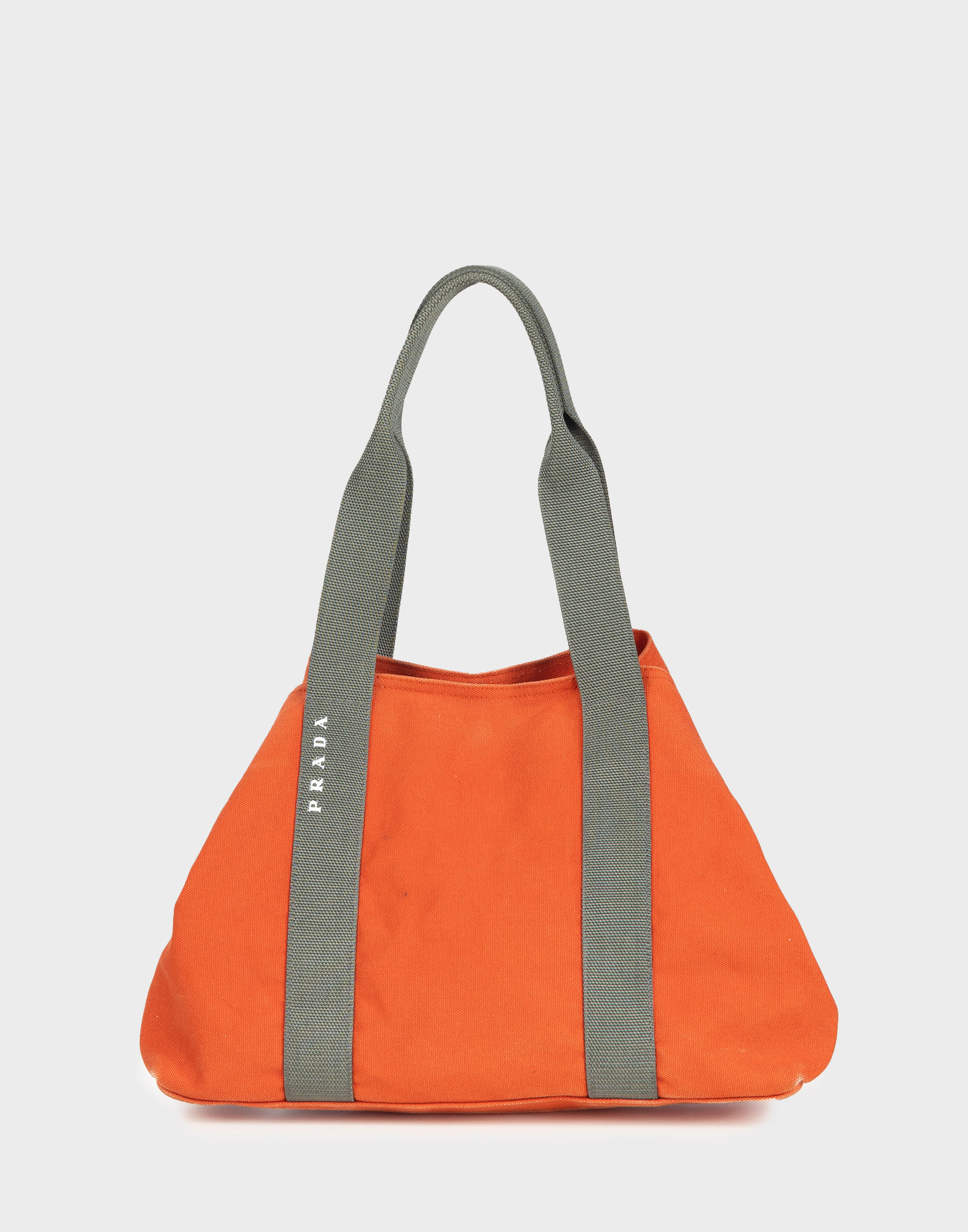 borsa a spalla arancione da donna in tessuto con doppio manico a contrasto di colore grigio