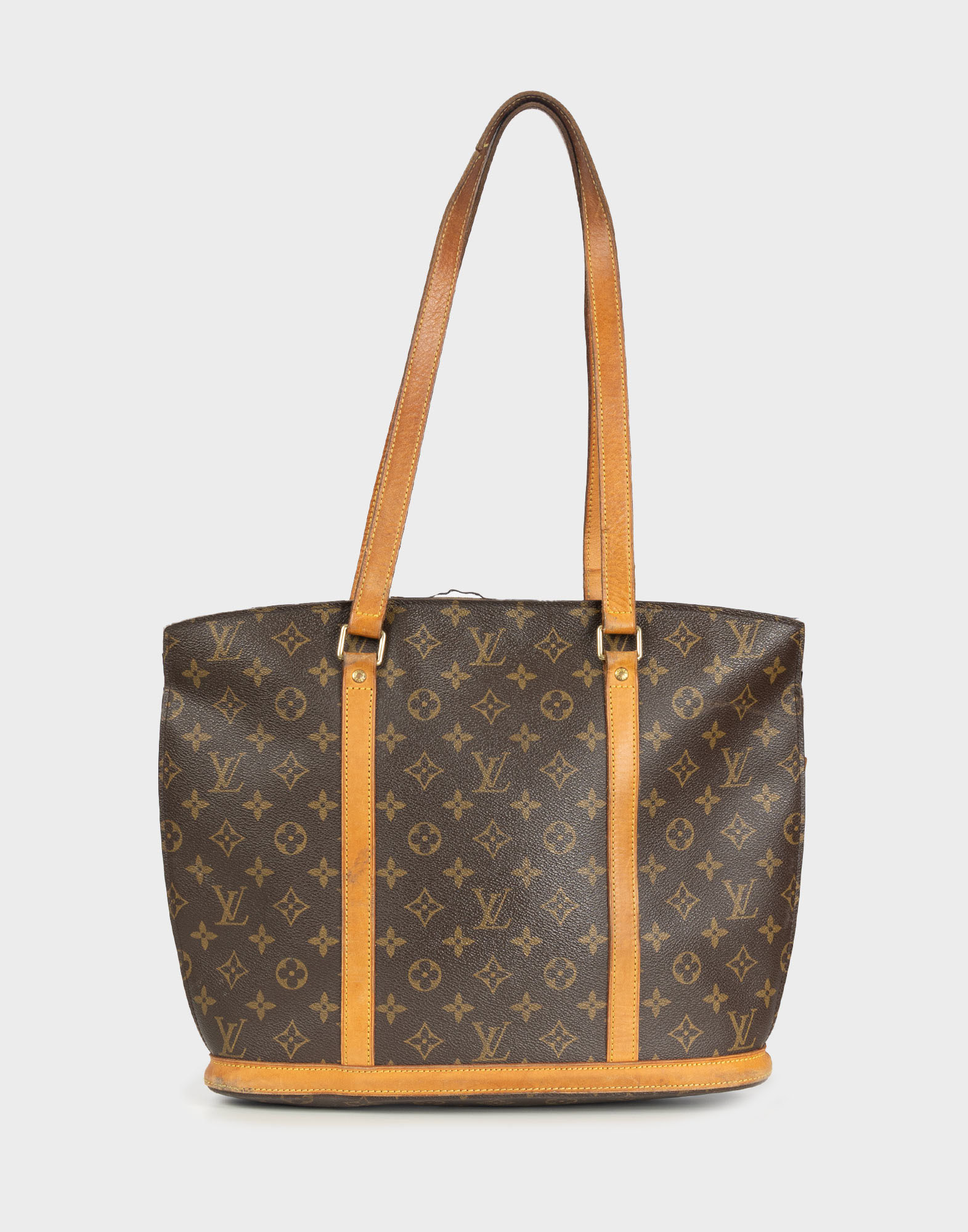 borsa da donna a spalla marrone in pelle con fantasia monogramma LV di colore beige, doppio manico morbido in pelle.