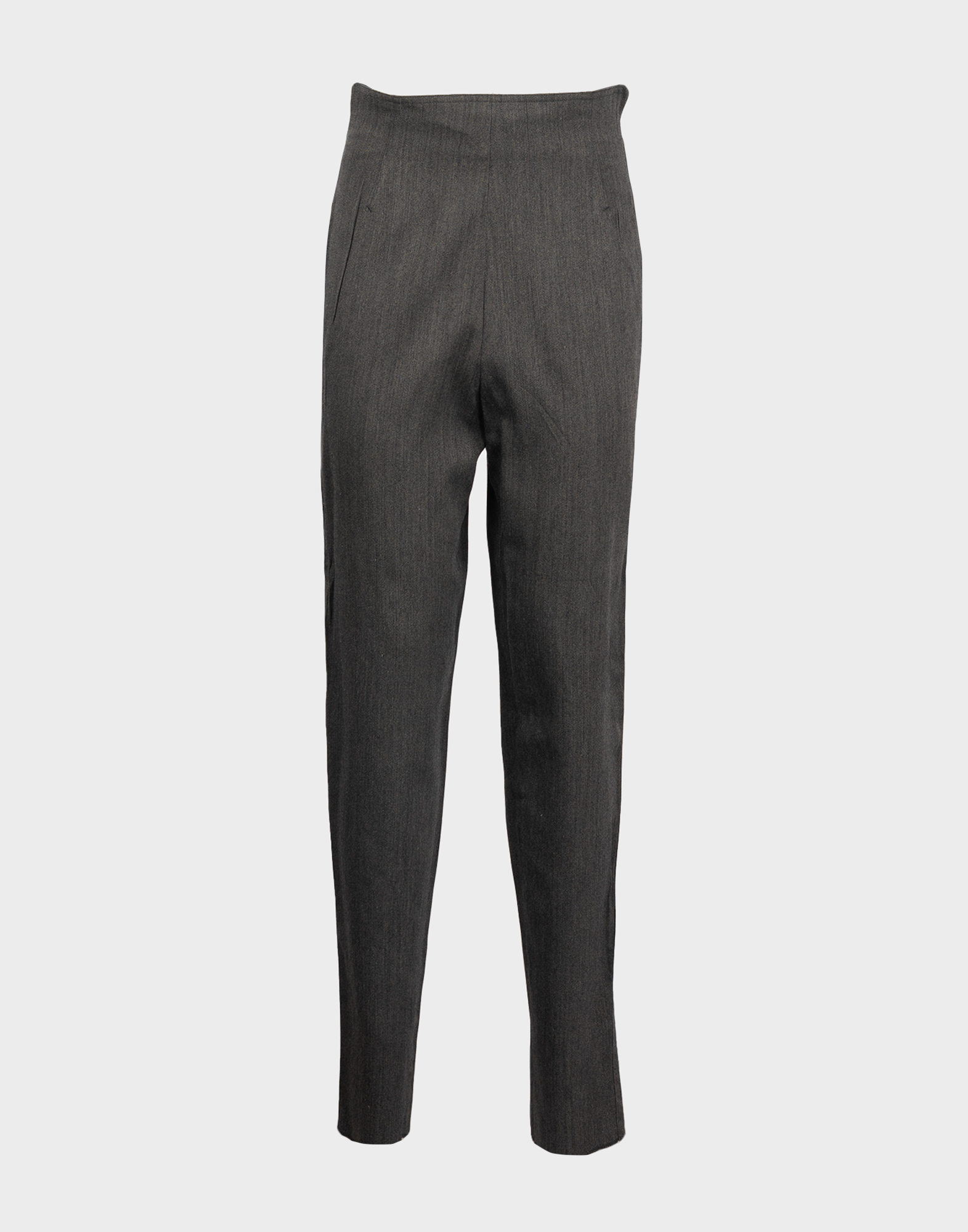 gray women's high-waisted pants slim fit model