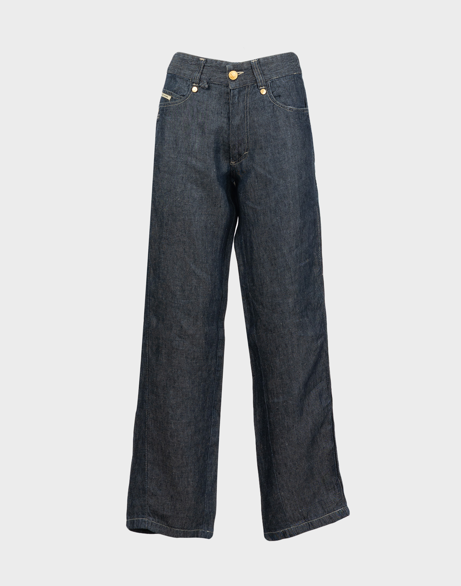 gianfranco ferre 2000s blue linen flared trousers