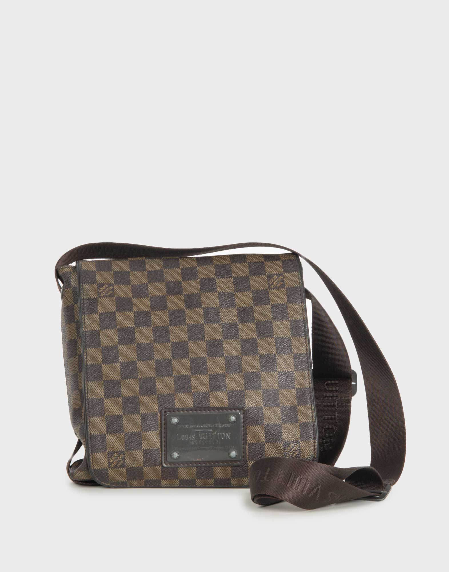 men's louis vuitton brown damier leather purse, adjustable fabric shoulder strap
