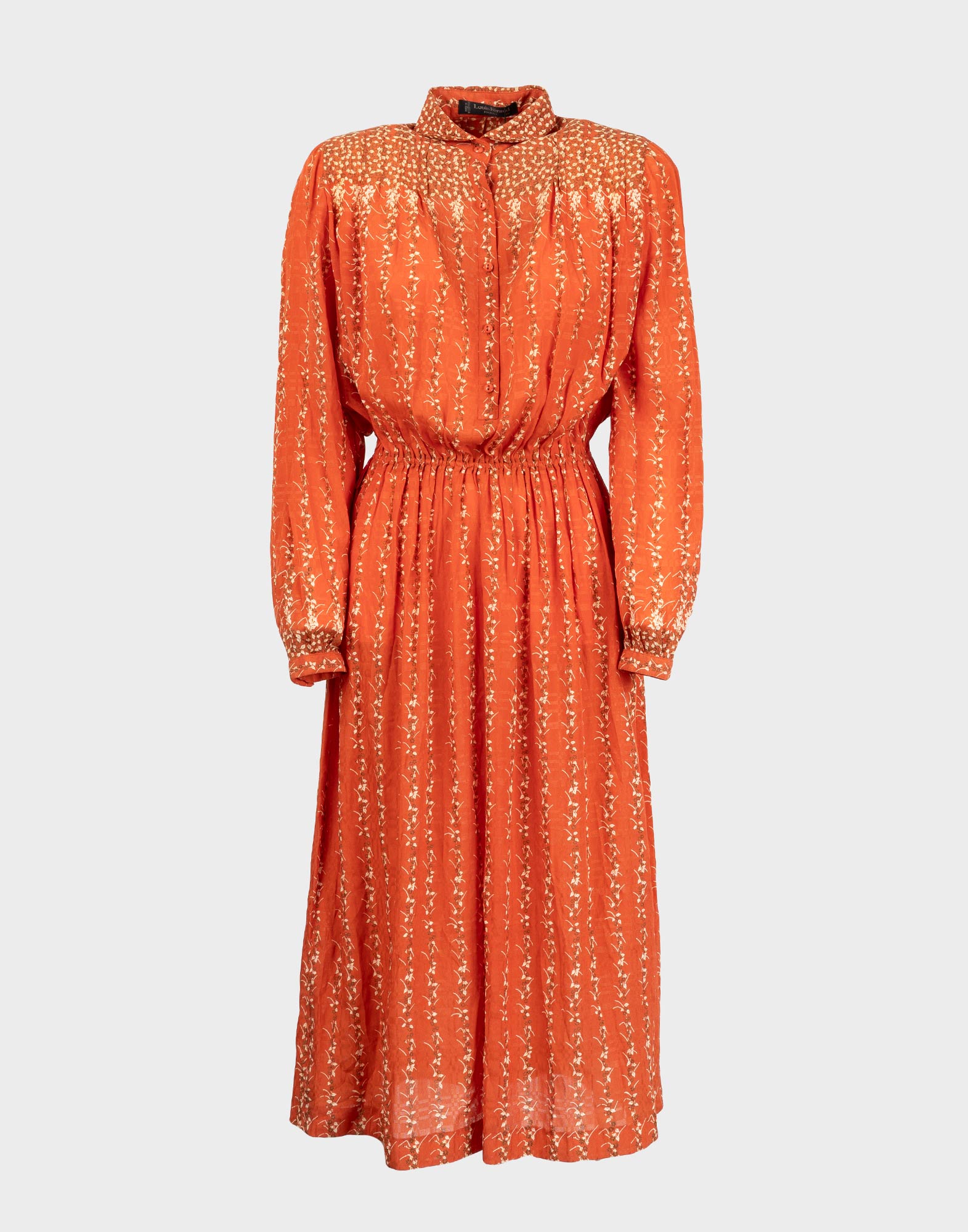 vestito chemisier arancione louis feraud con coulisse in vita e maniche lunghe