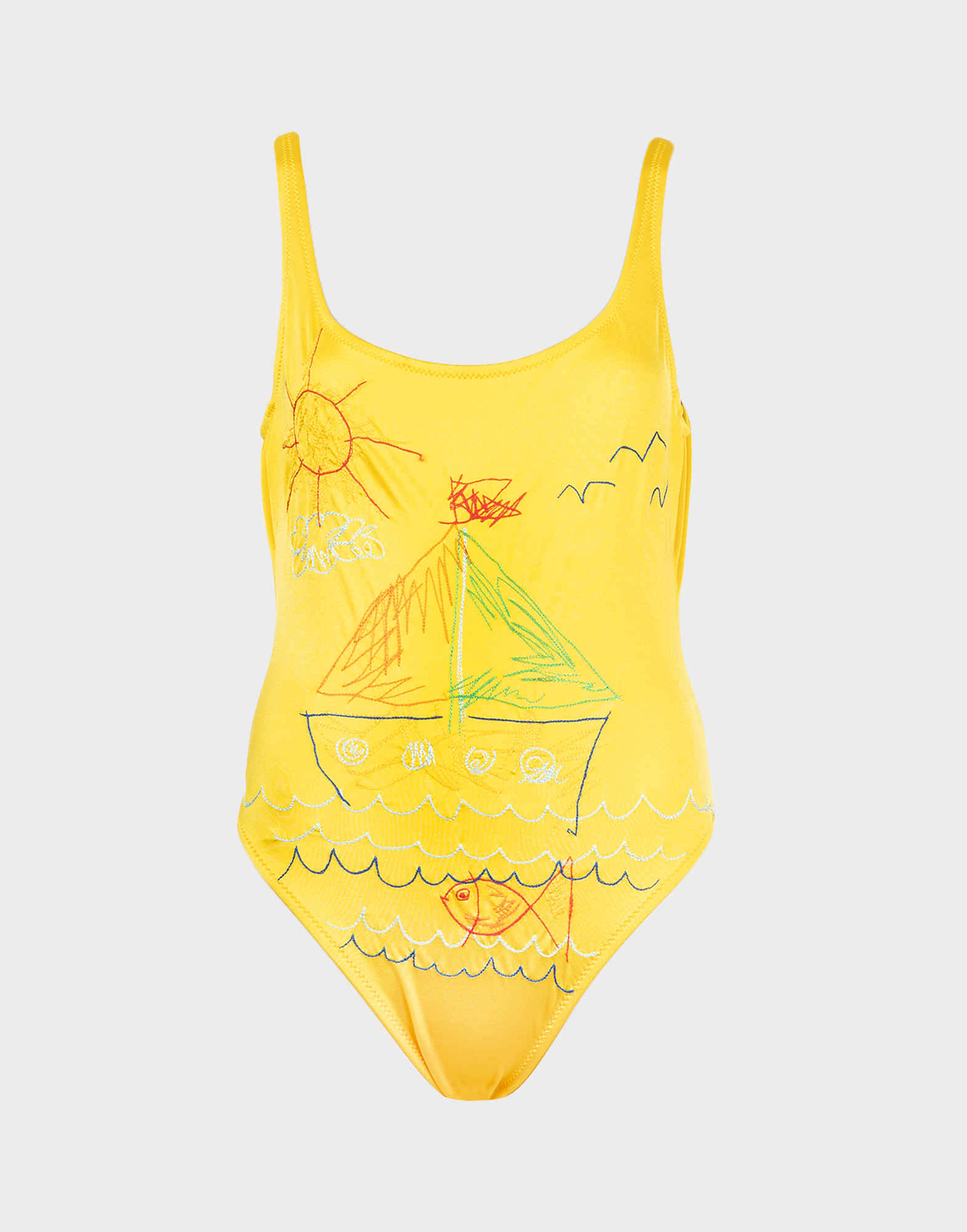 costume intero giallo in lycra con disegni ricamati