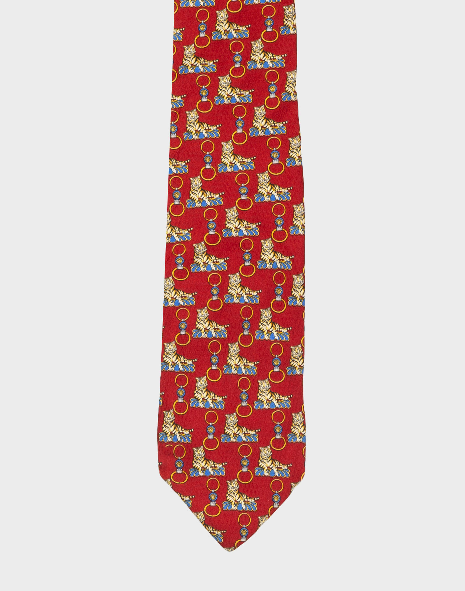 gianni versace red silk tie with lying tiger pattern