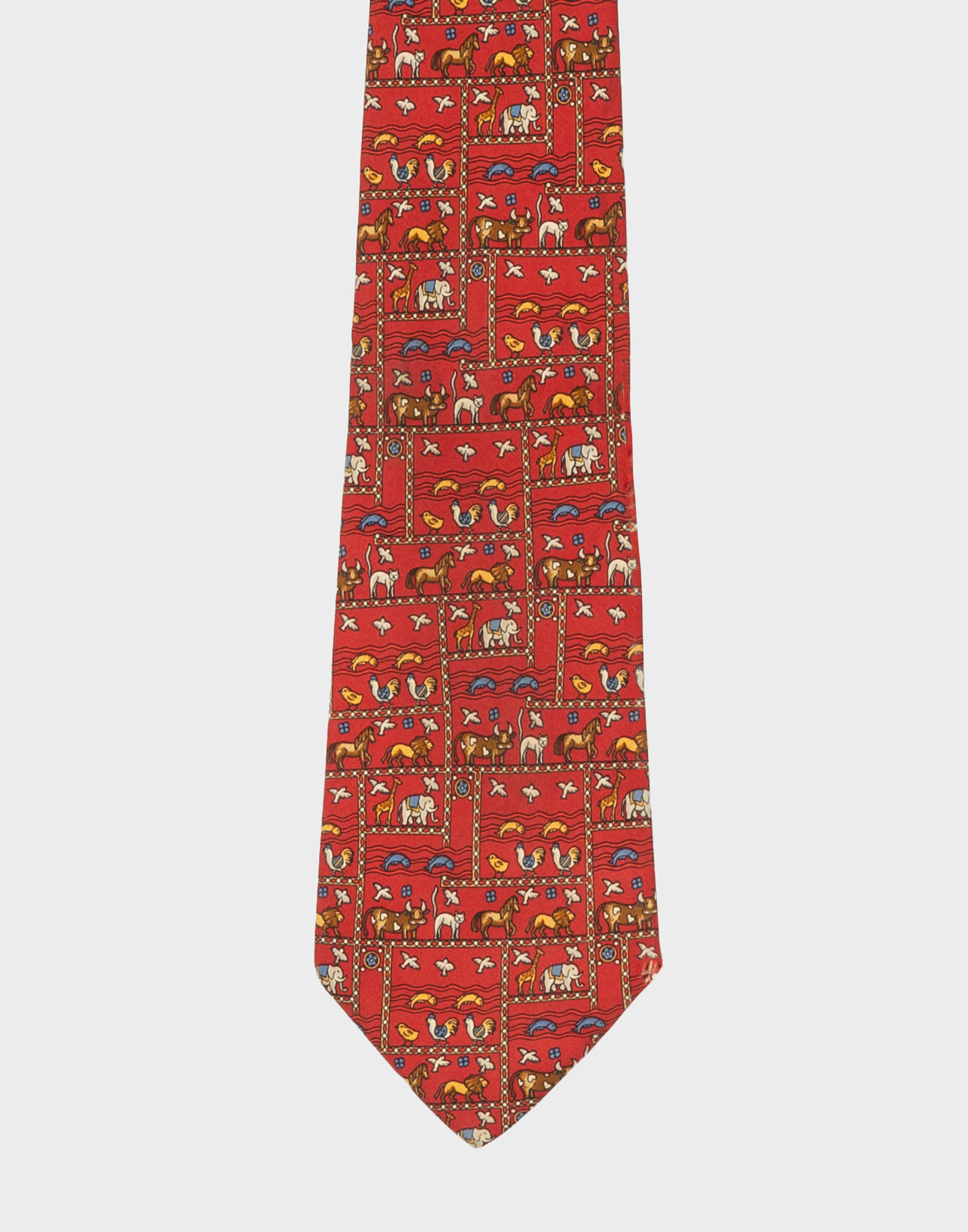 ferragamo red tie with animal pattern
