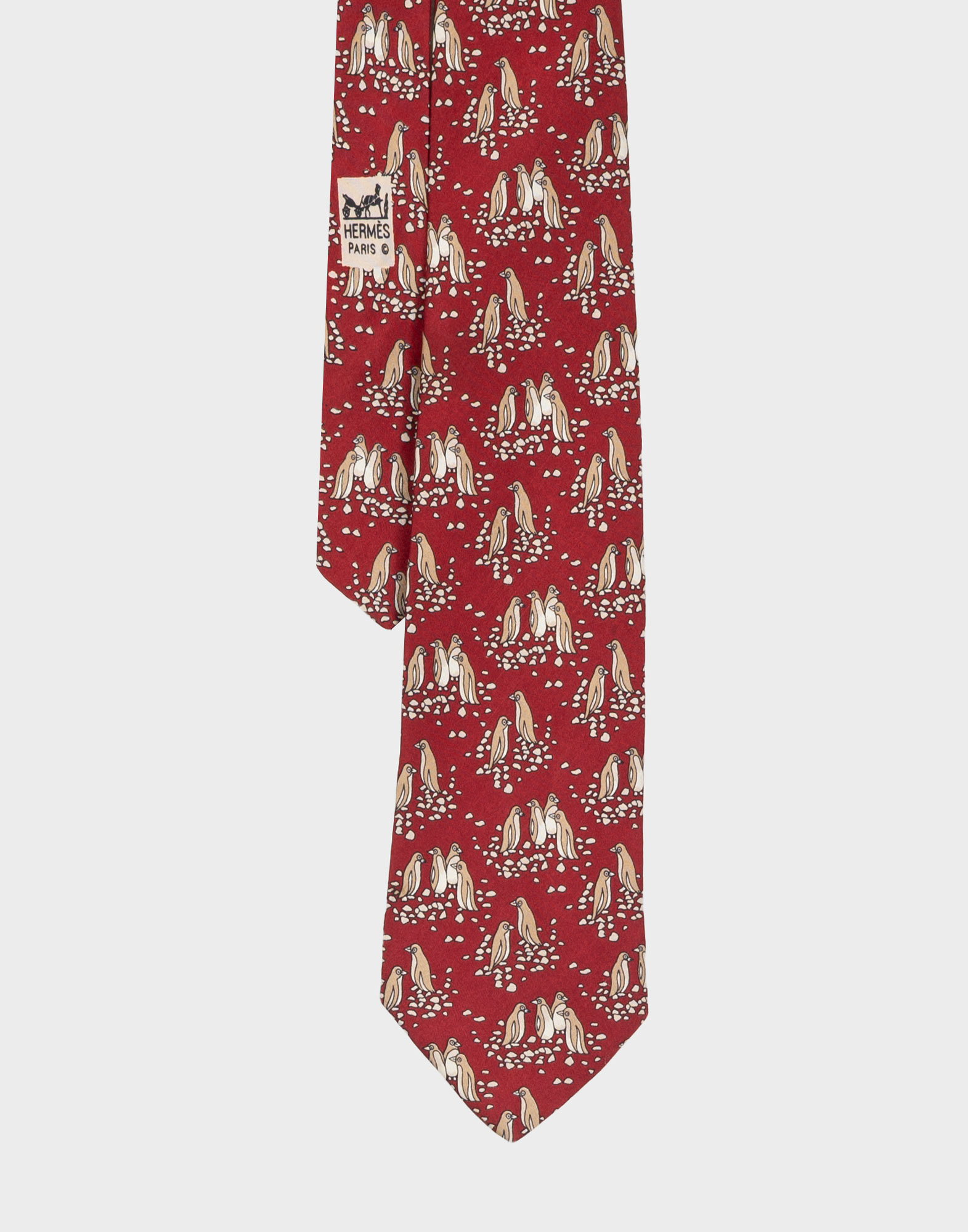 Hermes - Cravatta rossa vintage con pinguini - immagine 2