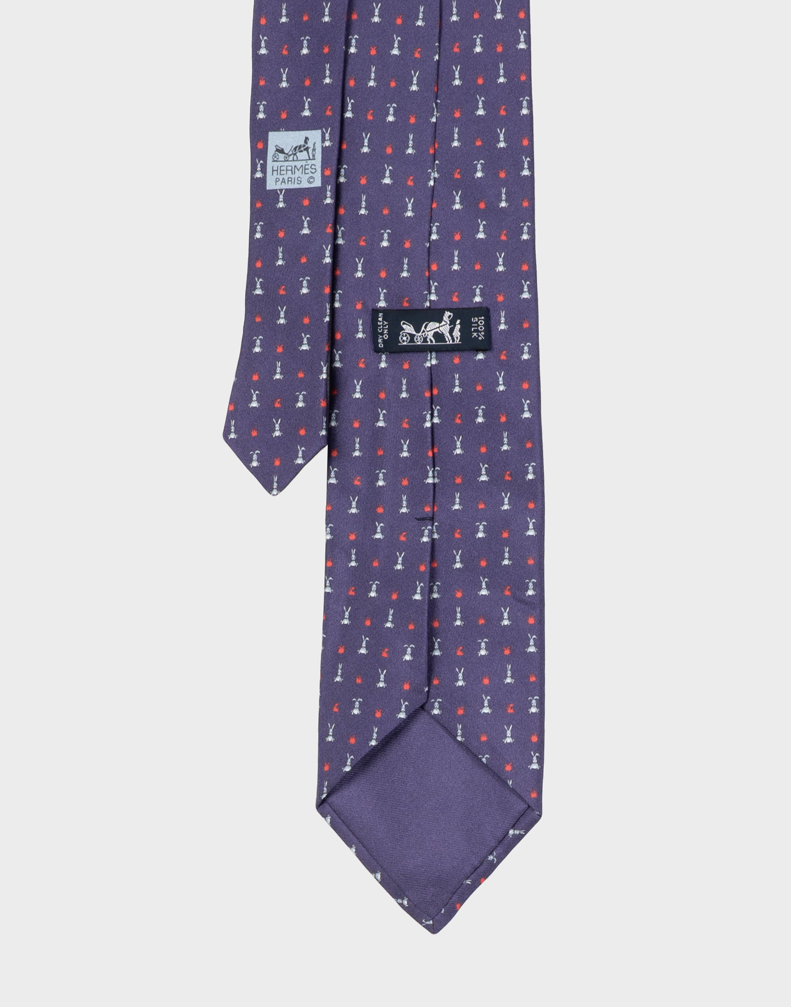 Hermes - Cravatta viola anni '80 con conigli - immagine 4