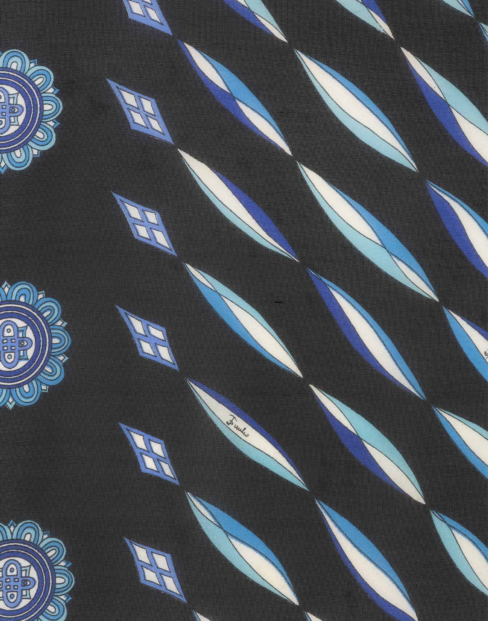 Emilio Pucci - Foulard nero e azzurro anni '70 - immagine 3