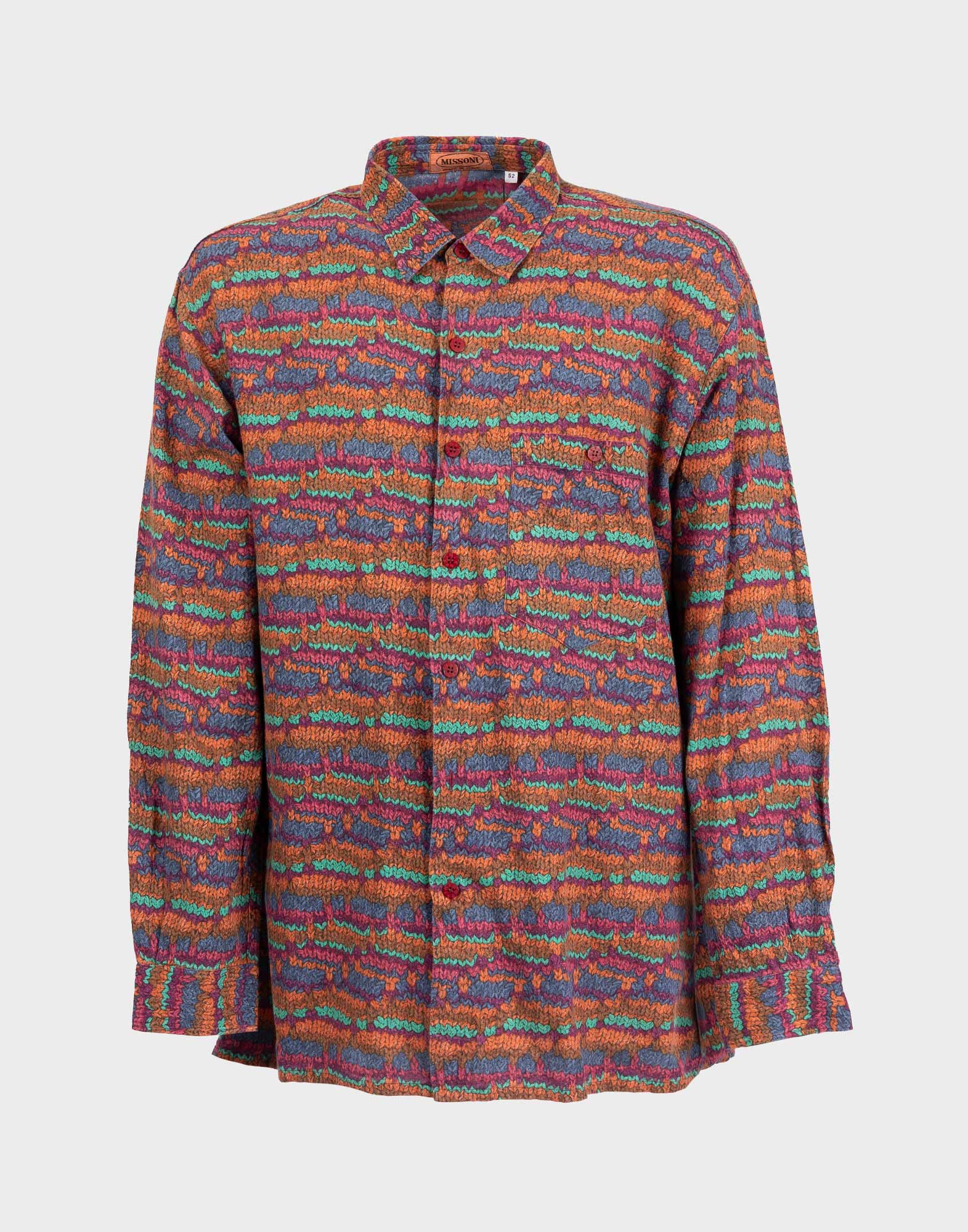 camicia da uomo in cotone a maniche lunghe con fantasia multicolore orizzontale