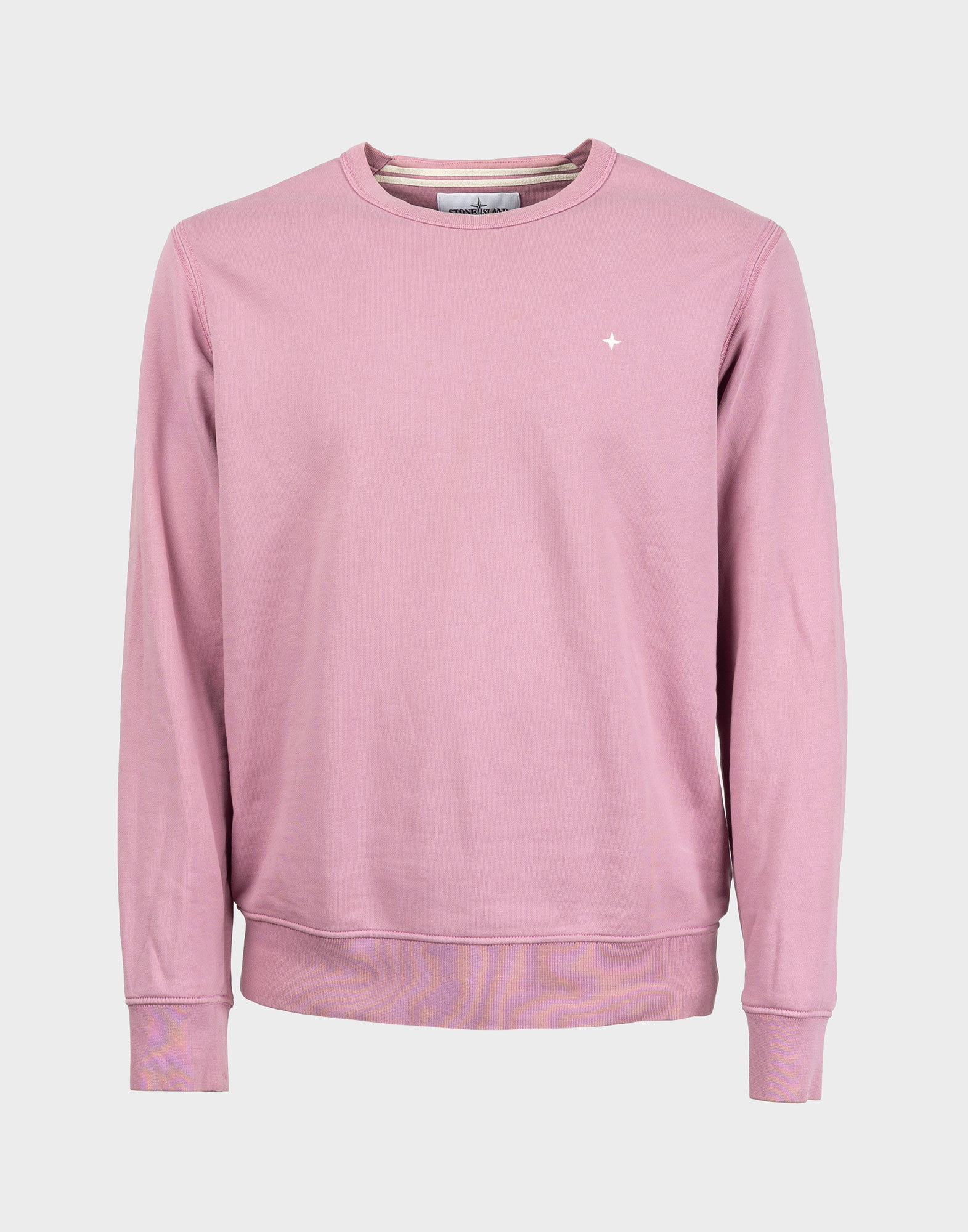 men's pink cotton stone island sweatshirt with small white logo embroidered on chest