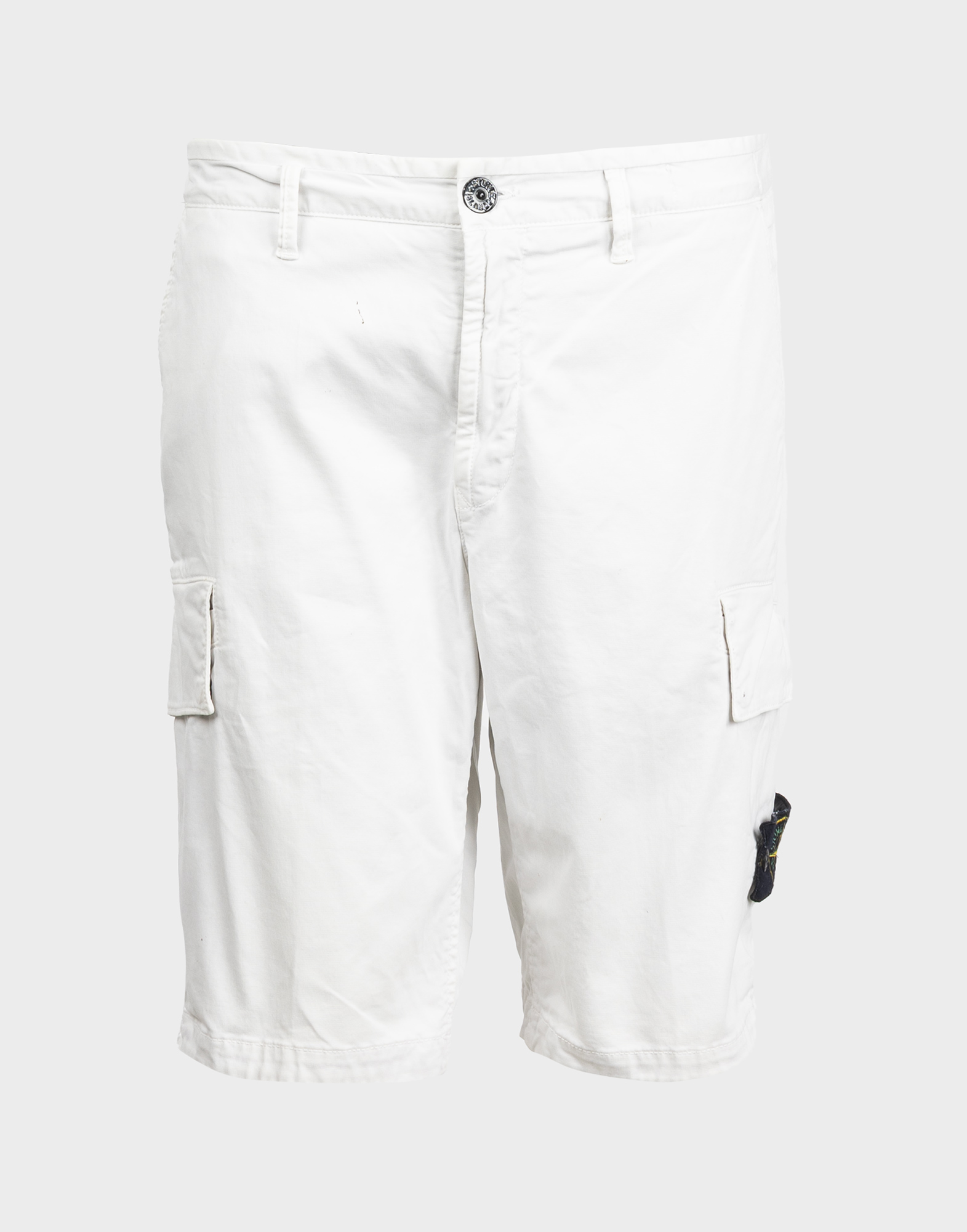 stone island men's white bermuda shorts with leg pockets