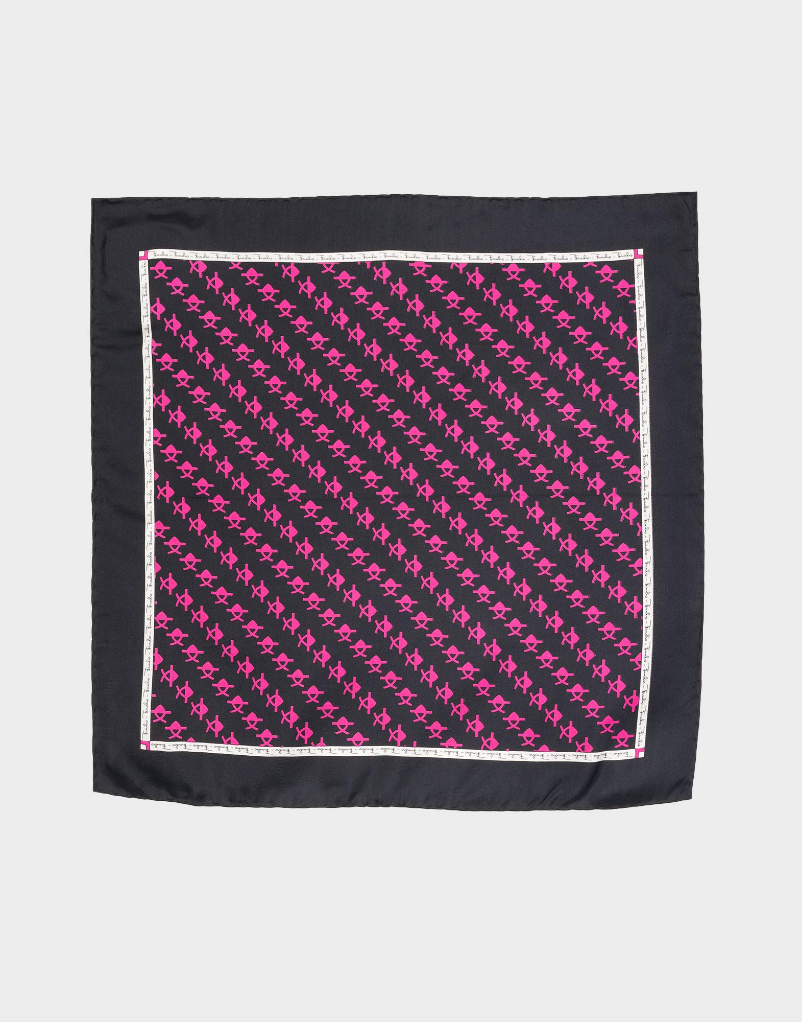 foulard da taschino nero in seta con fantasia fucsia