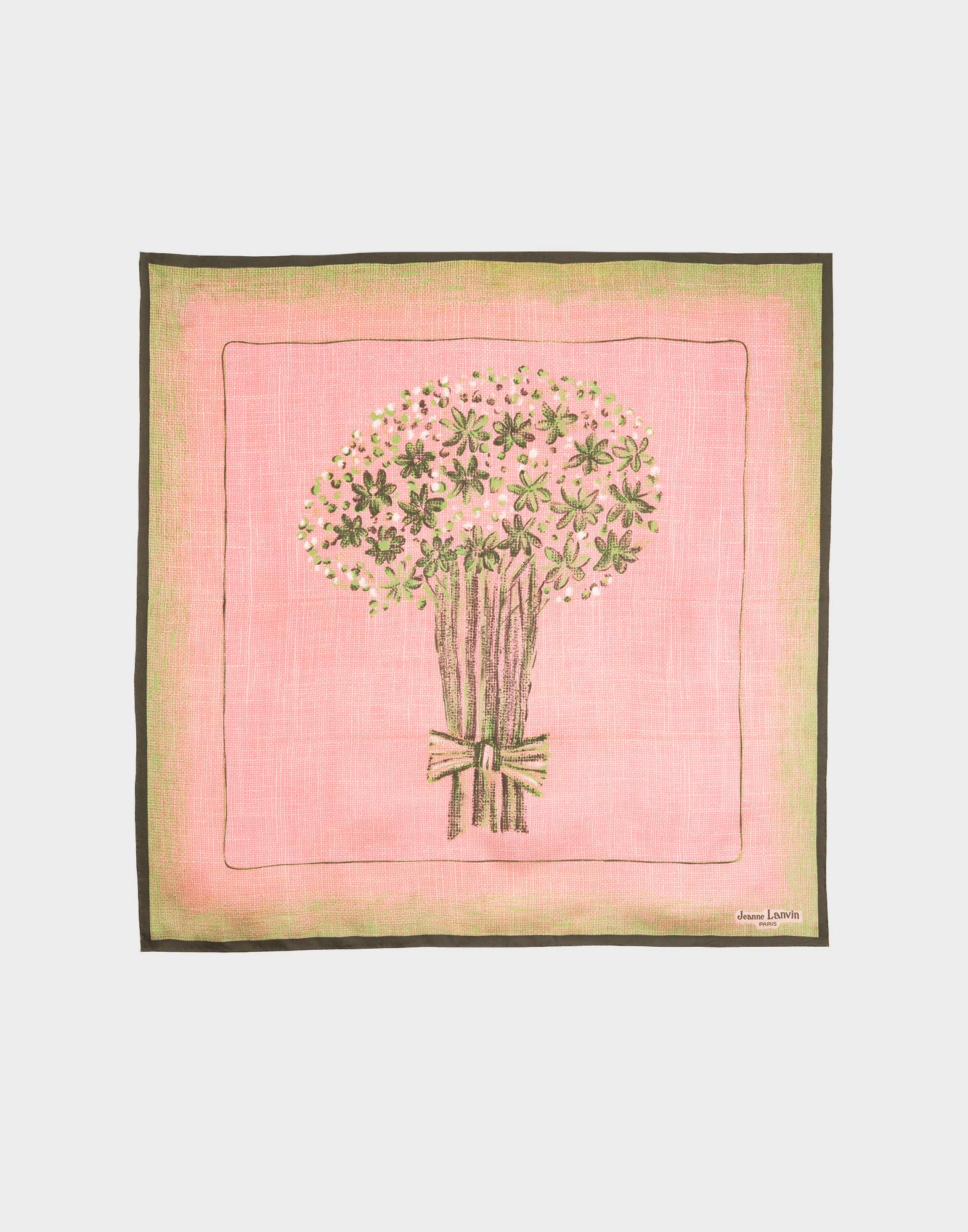pink lanvin jeanne silk scarf with flower bouquet pattern in the centre
