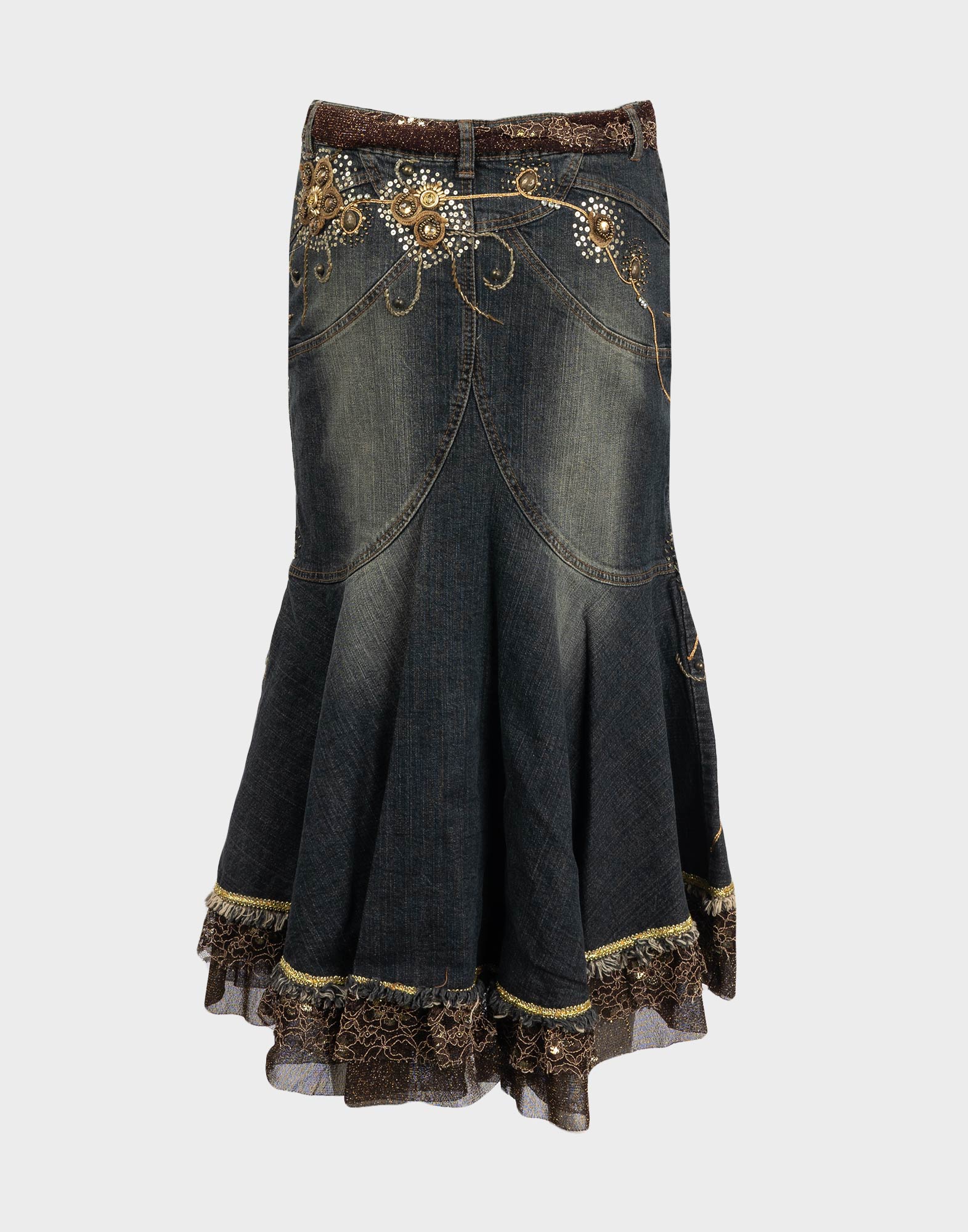 Vintage - Gonna boho in denim motivi floreali - immagine 2