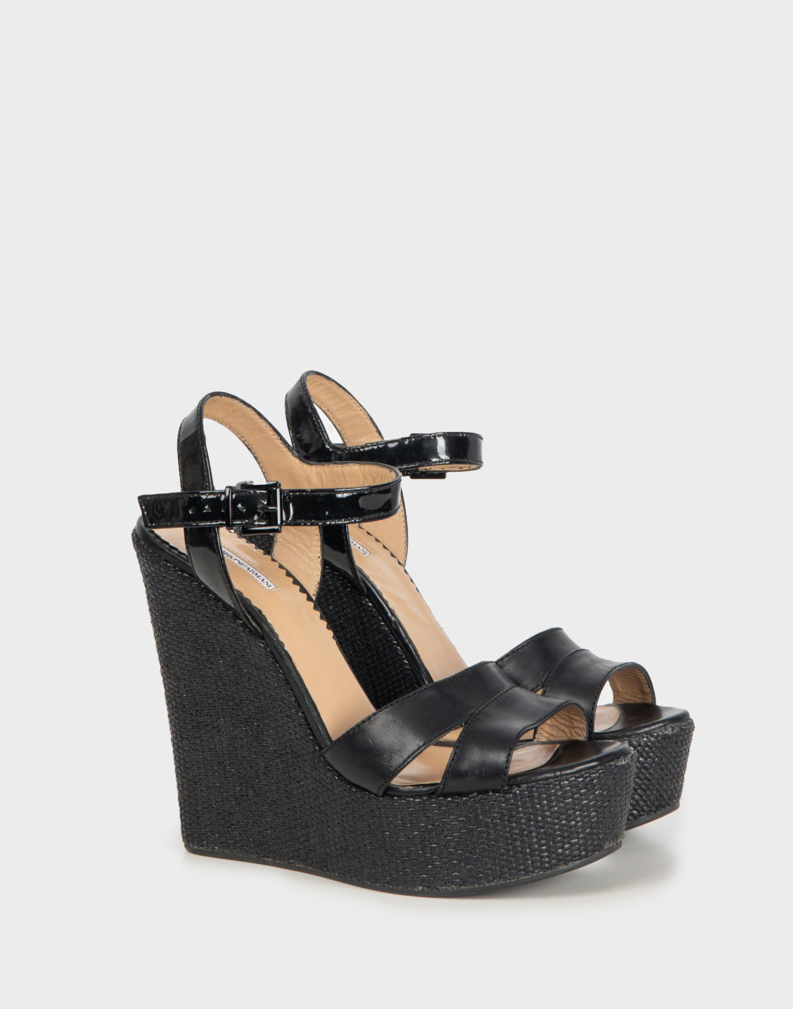 Emporio Armani - Black leather wedge sandals from the 2000s - Image 2