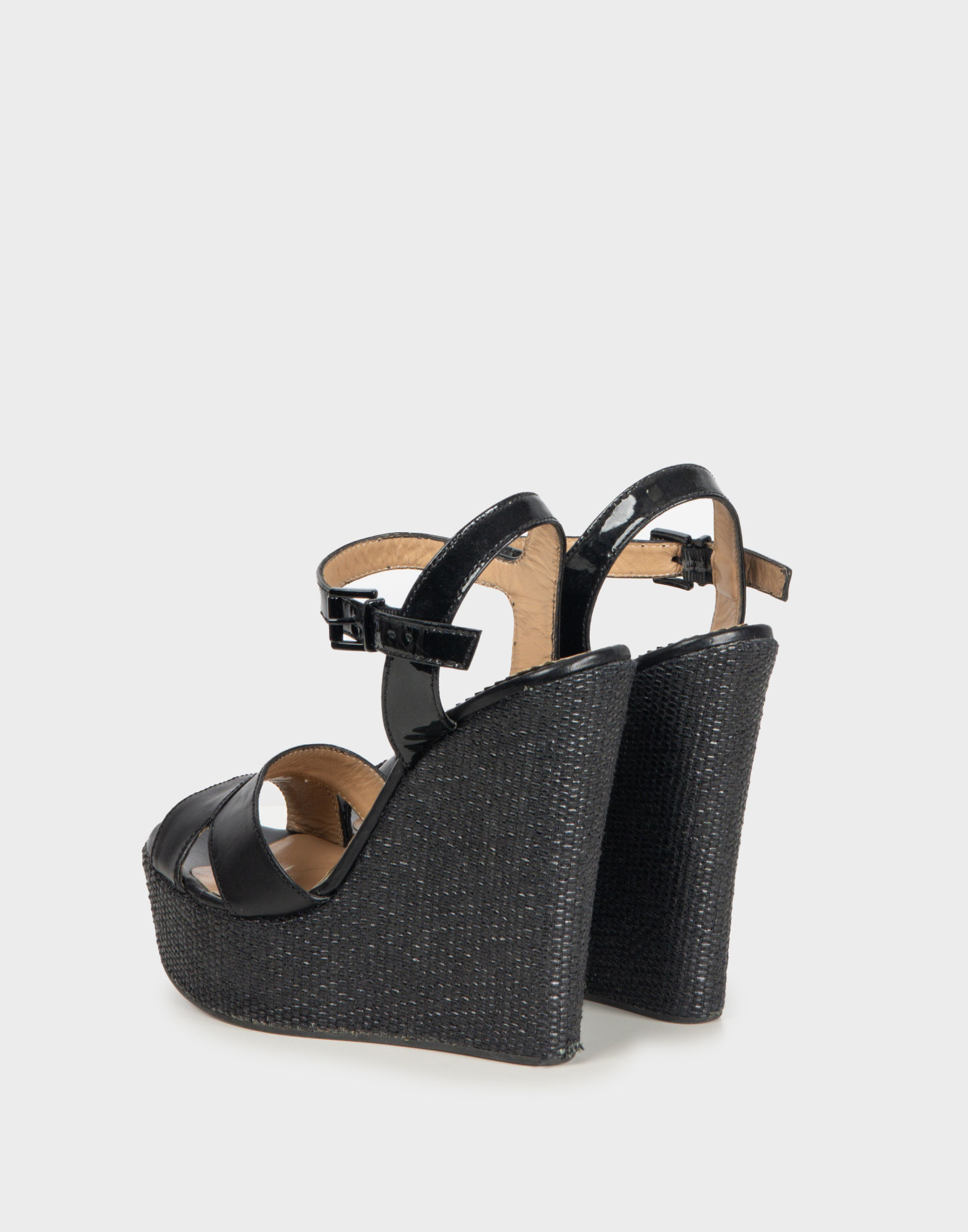Emporio Armani - Black leather wedge sandals from the 2000s - Image 3