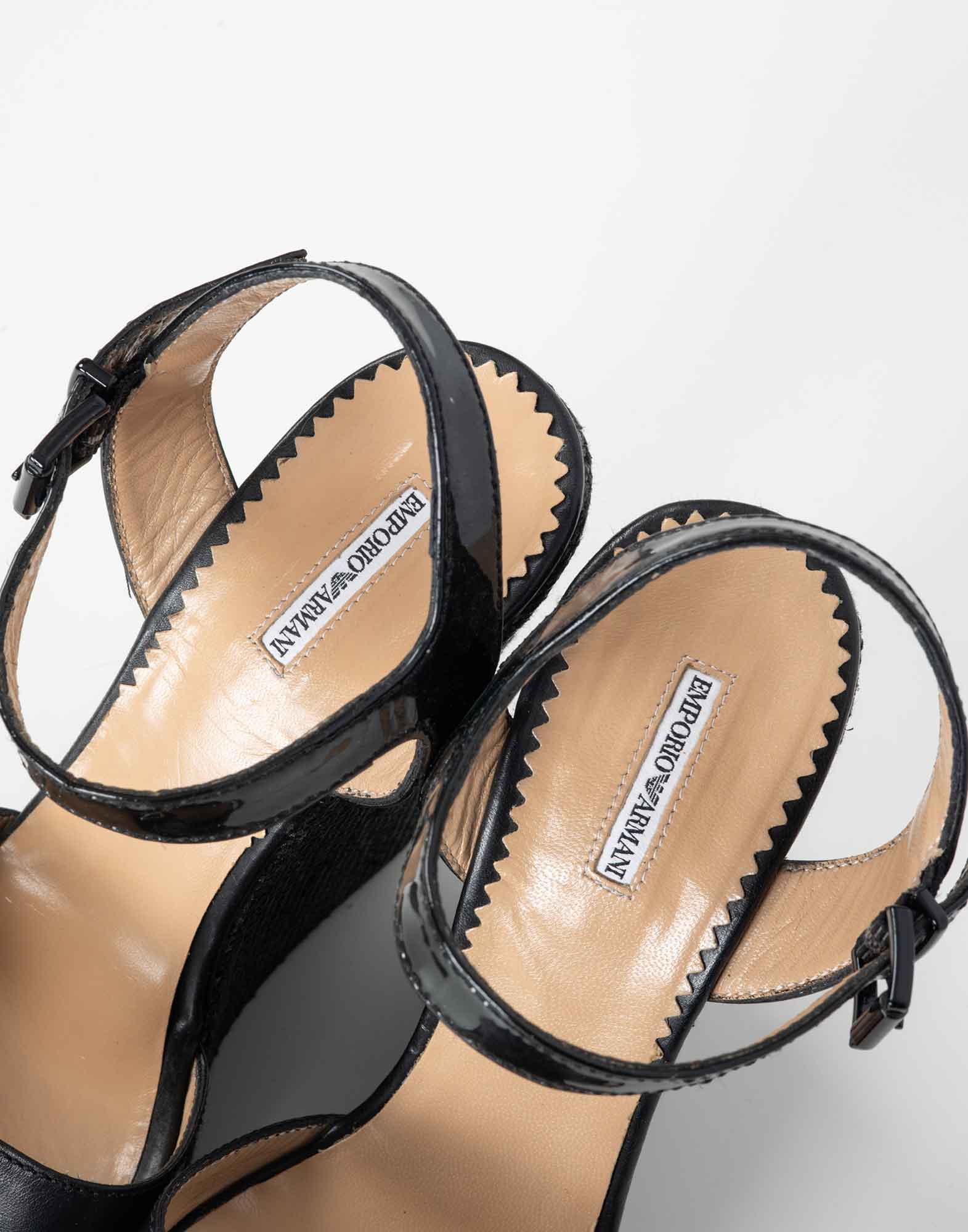 Emporio Armani - Black leather wedge sandals from the 2000s - Image 5