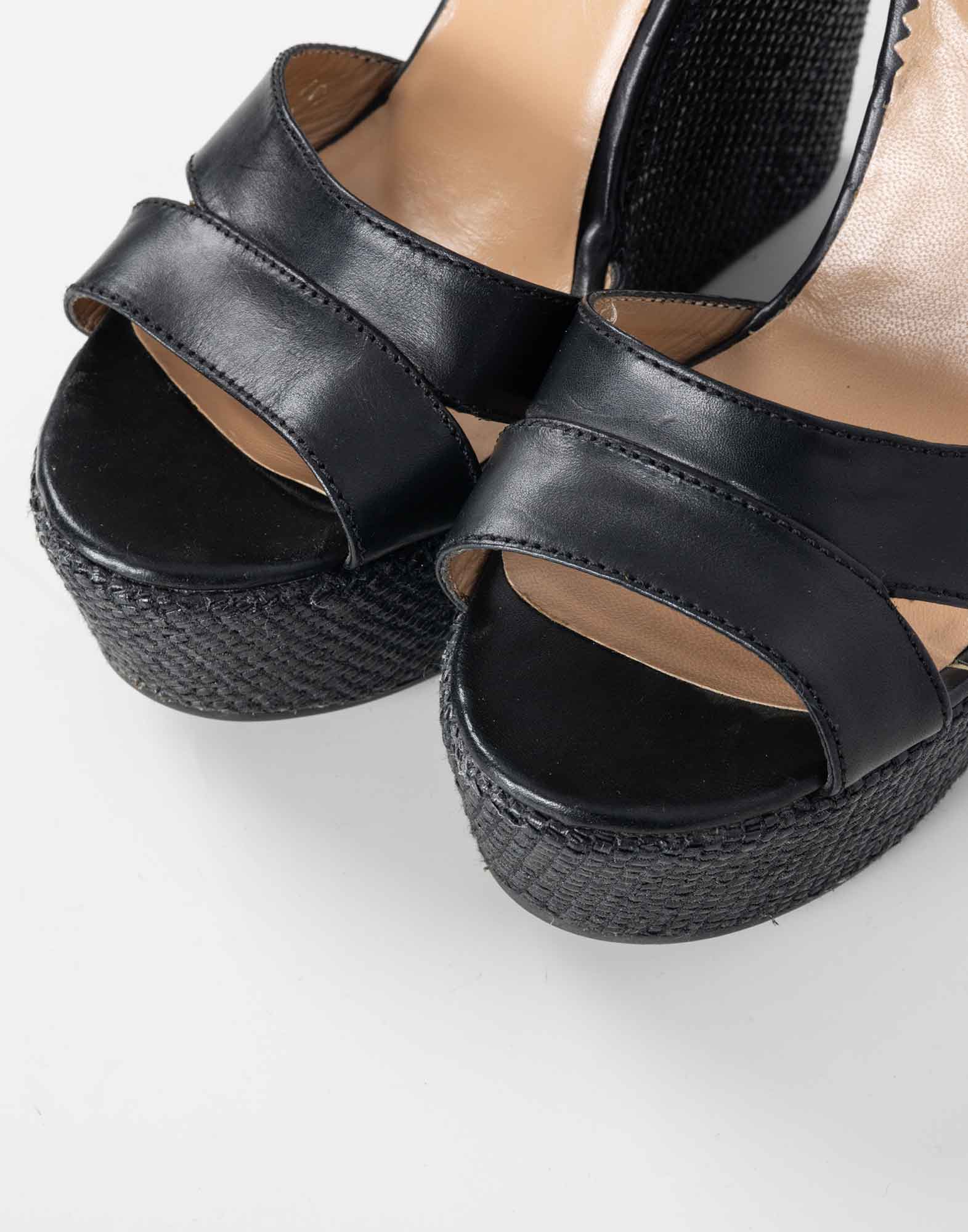Emporio Armani - Black leather wedge sandals from the 2000s - Image 6