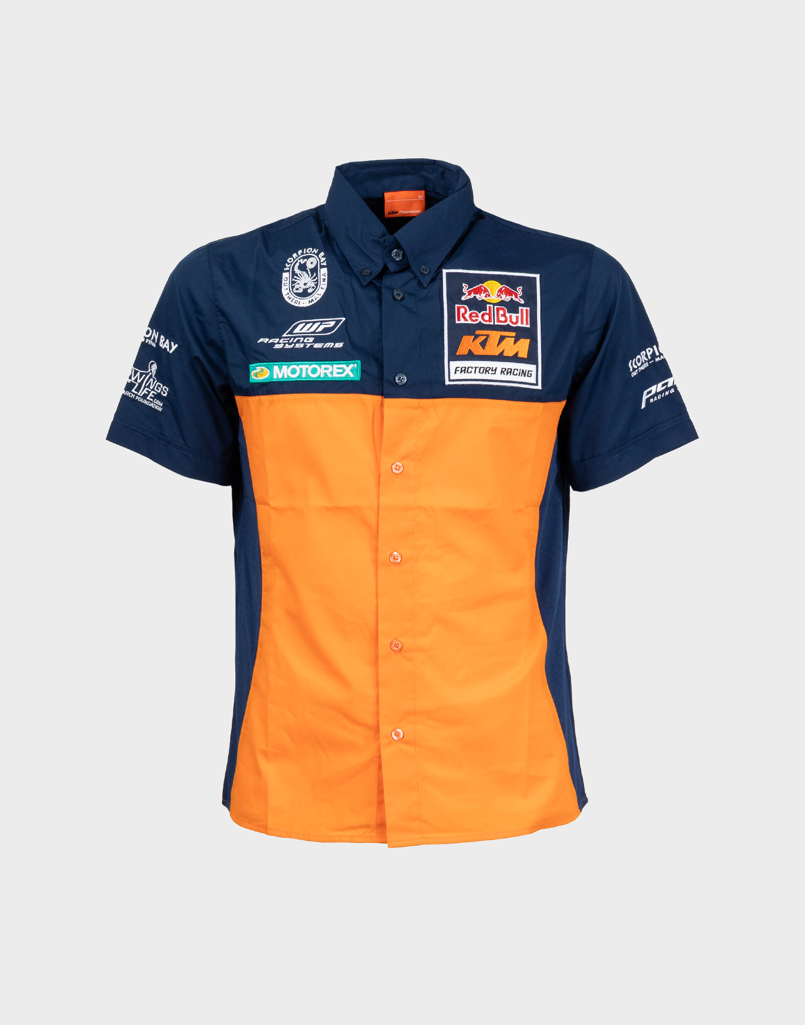 camicia racing a maniche corte da uomo blu e arancione