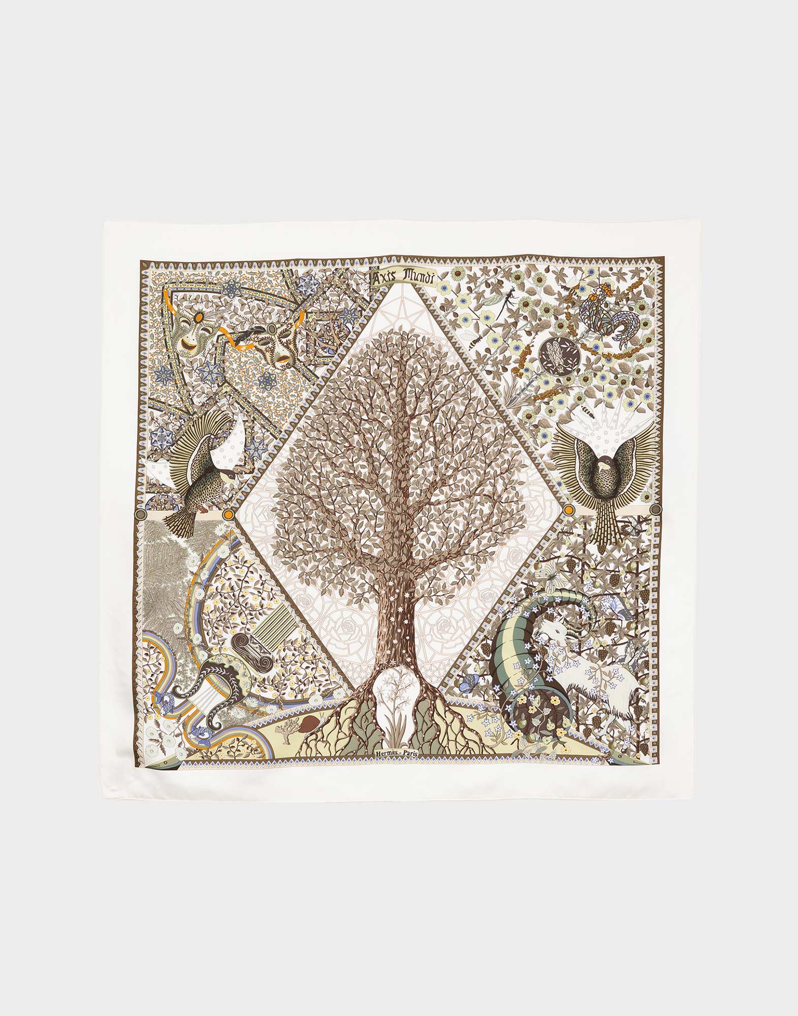 Hermes - 1990s beige ‘Axis Mundi’ scarf