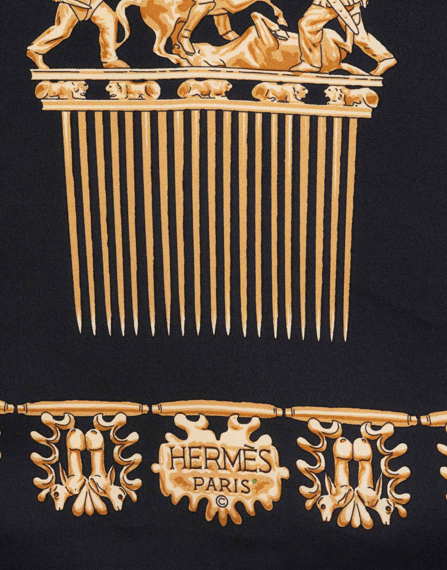 Hermes - 90s black Scarf ‘Les Cavaliers d'or’ - Image 3