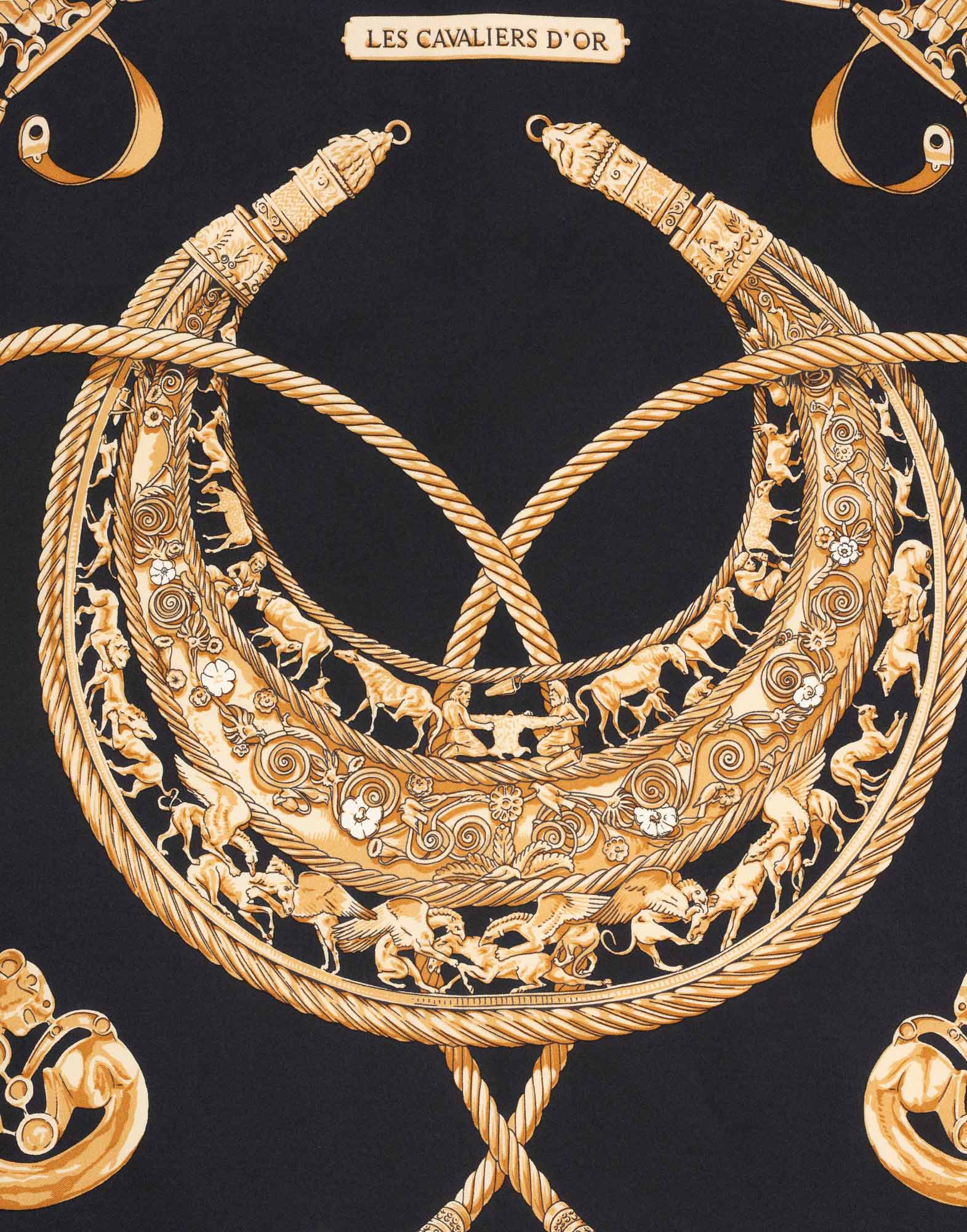 Hermes - 90s black Scarf ‘Les Cavaliers d'or’ - Image 5