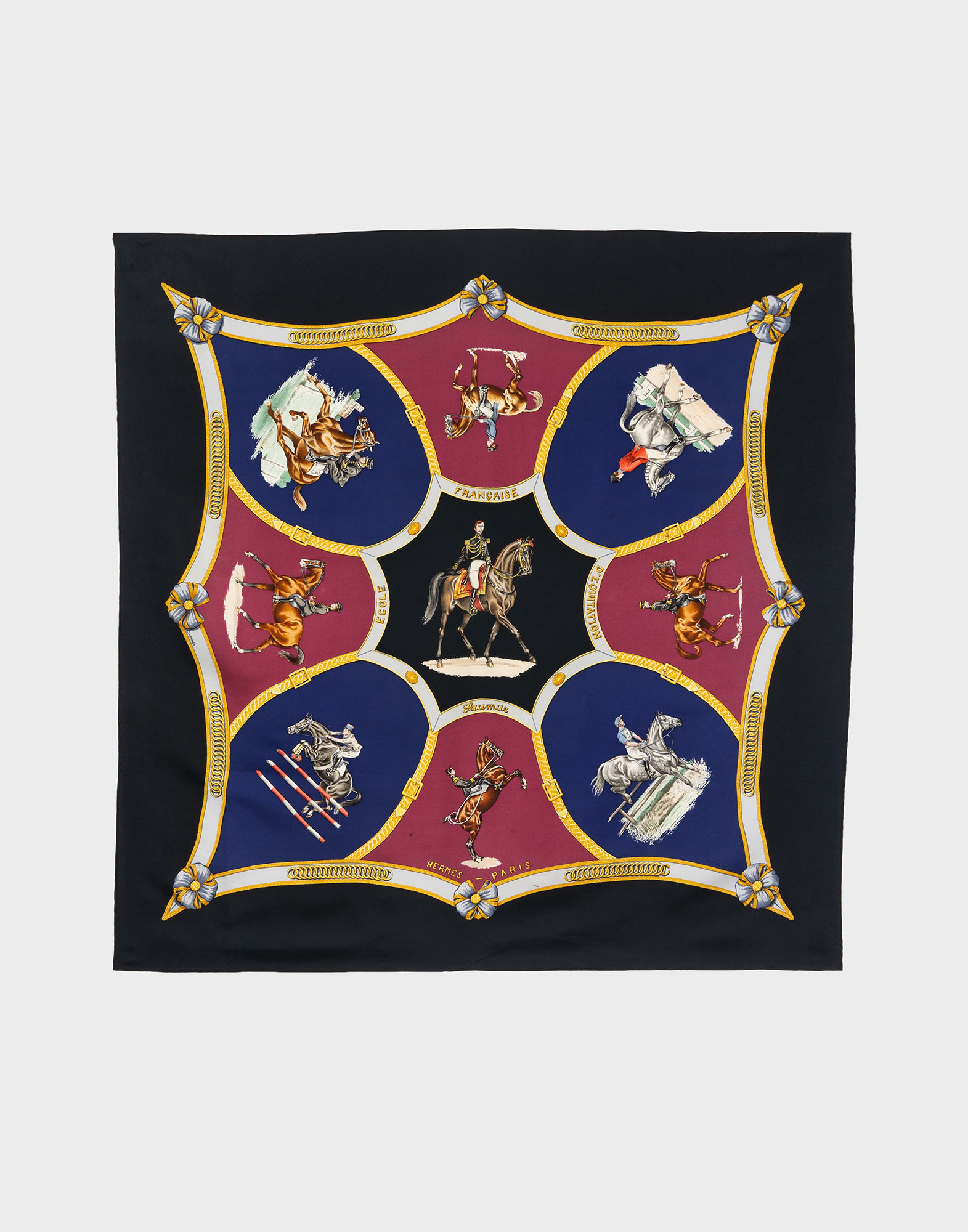 Hermes - Foulard 'Ecole française d'équitation de Saumur' nero