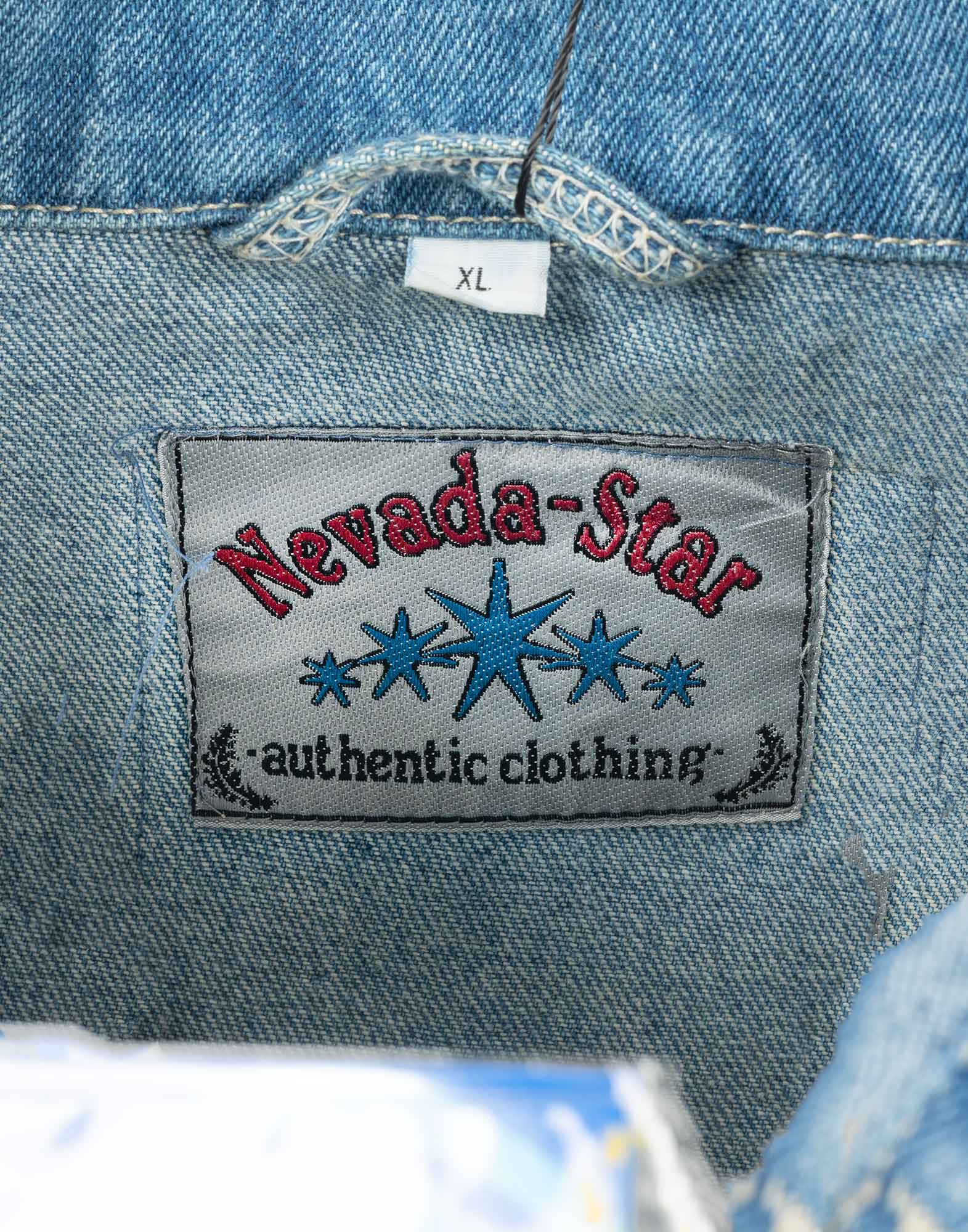 Vintage - Giubbotto di jeans blu in cotone con toppe - immagine 8