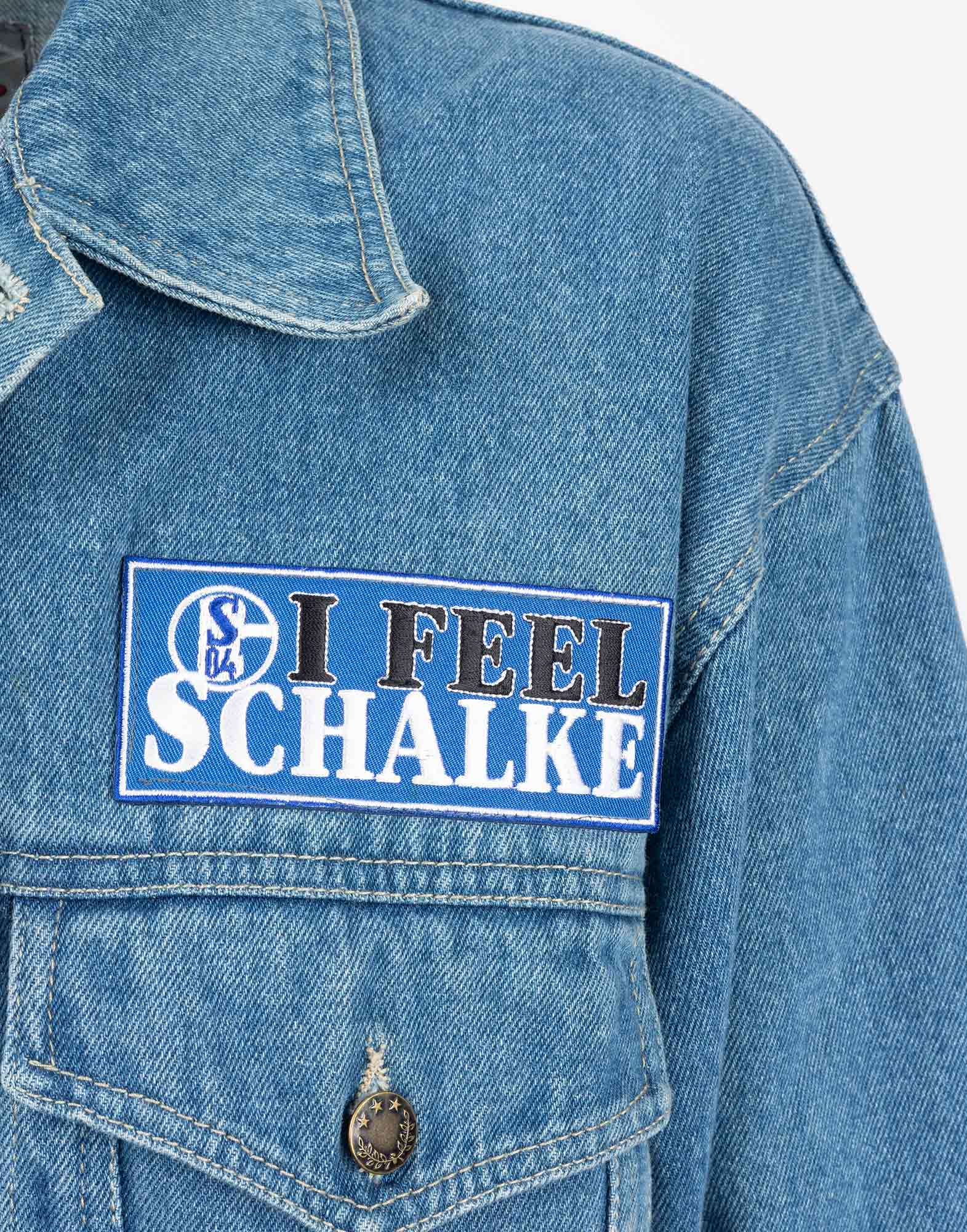 Vintage - Giubbotto di jeans blu in cotone con toppe - immagine 7