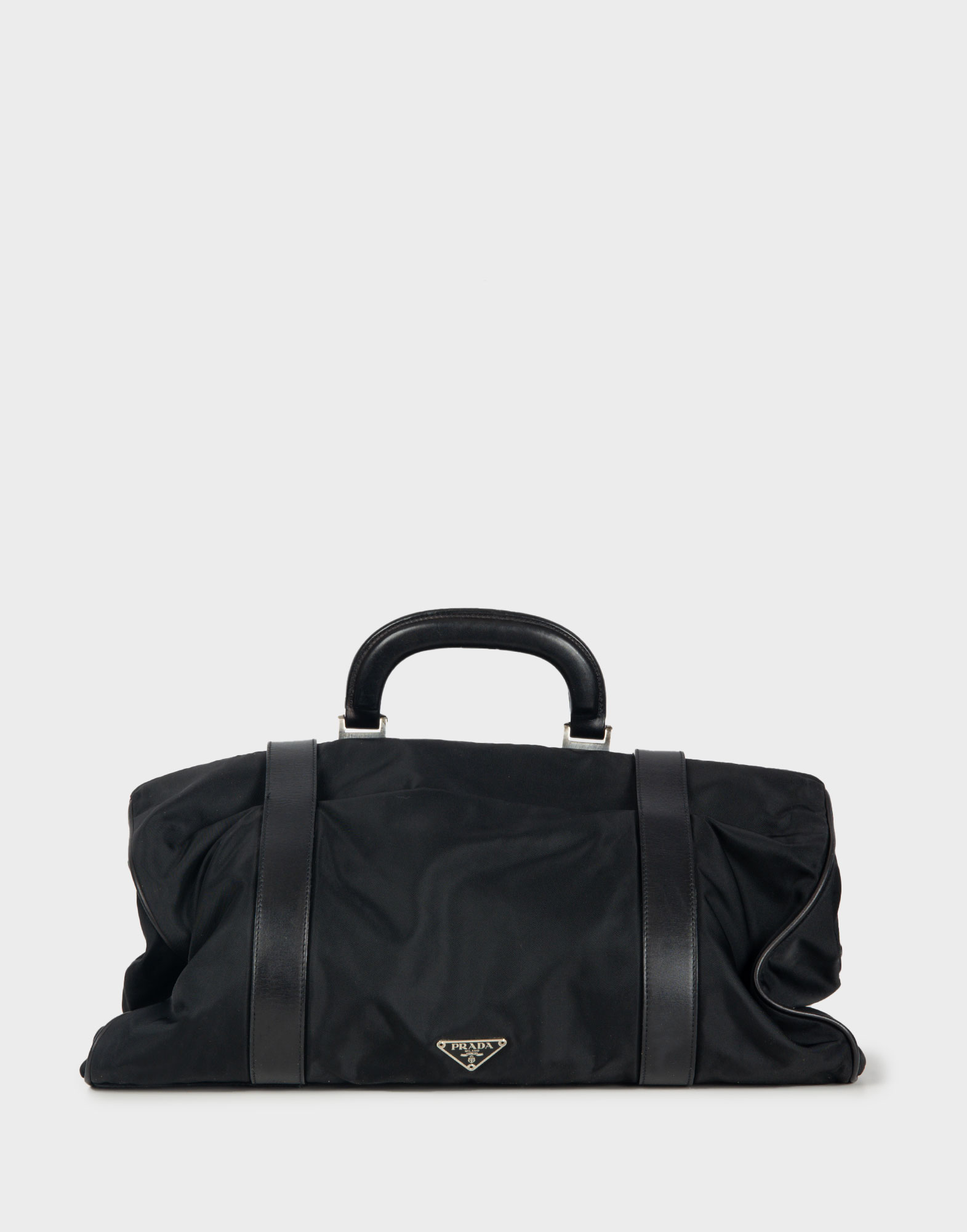 borsa da dottore prada nera in nylon con manico rigido in pelle e chiusura con fibbie