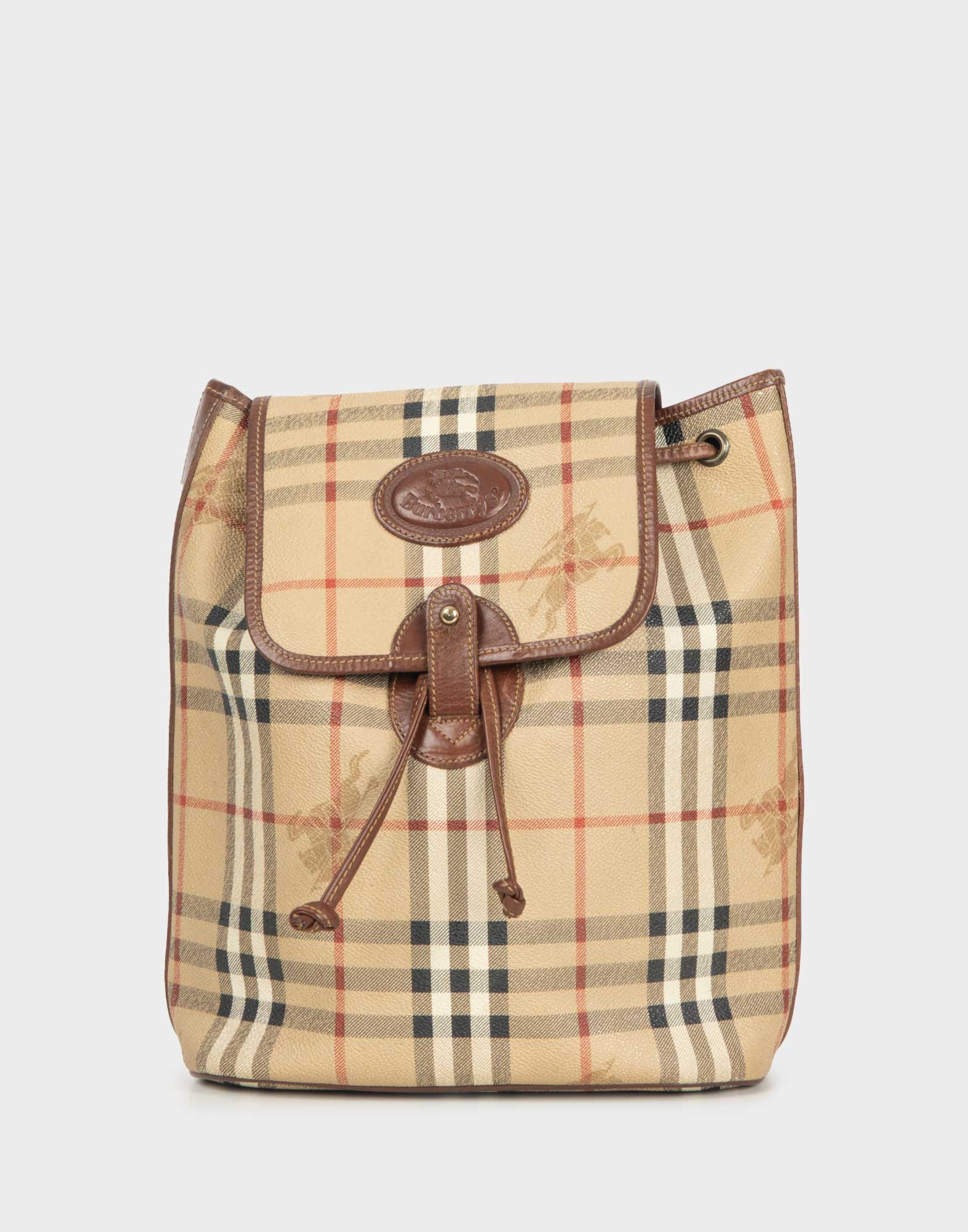 zaino burberrys da donna in pelle fantasia check, dettagli a contrasto in pelle marrone