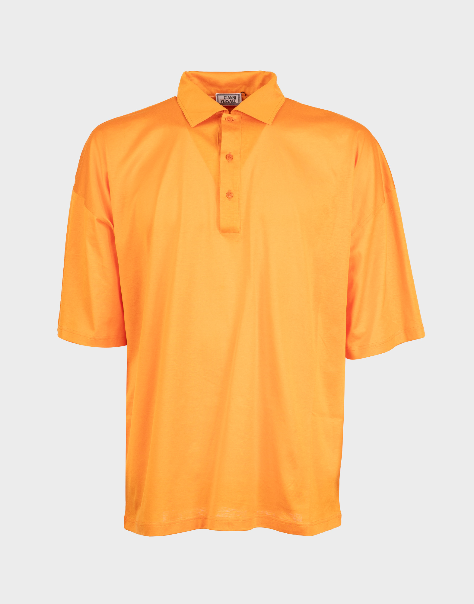orange men's short-sleeved cotton polo shirt by gianni versace