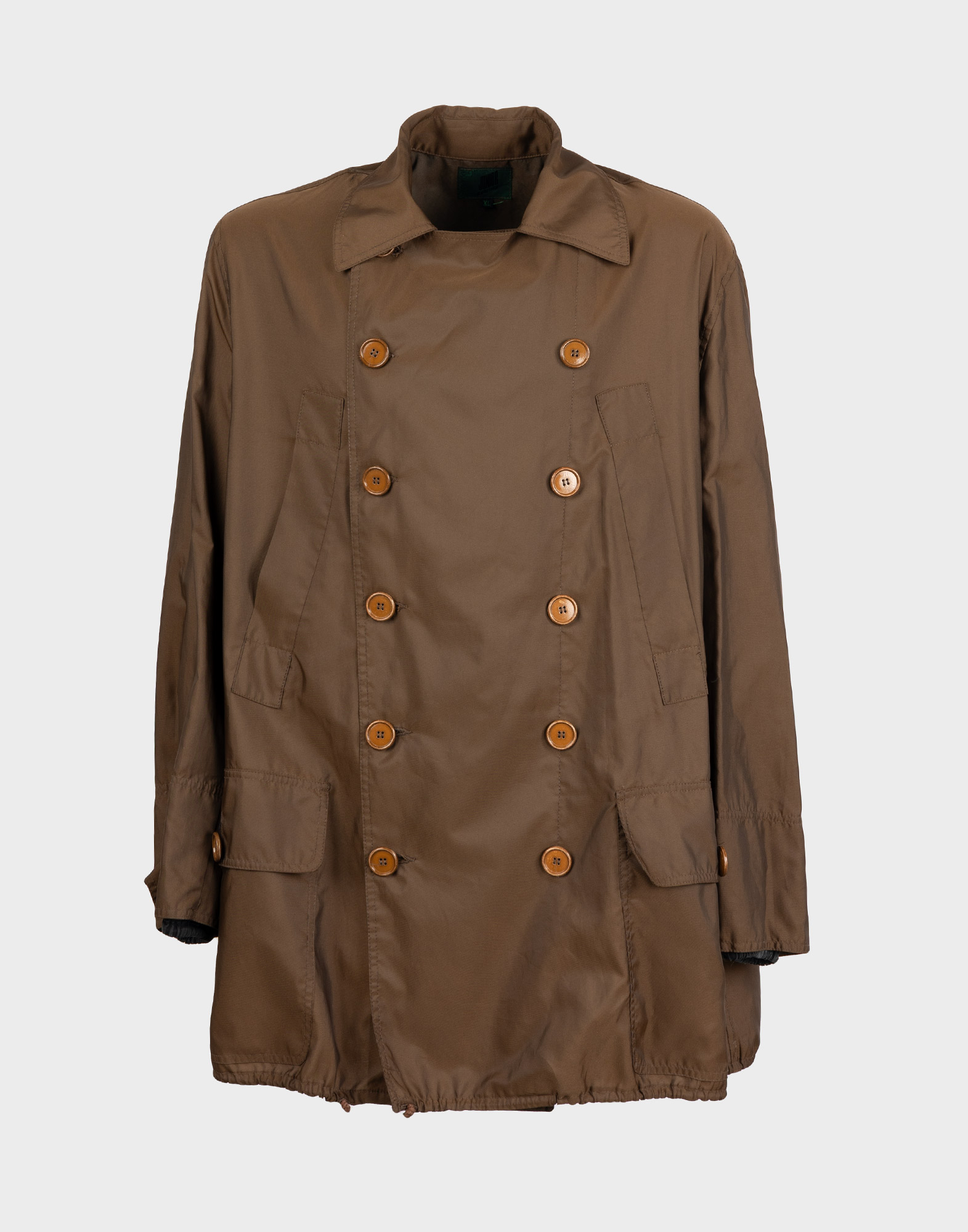 brown jean paul gaultier trench coat in ‘90s cotton, front fastening with brown buttons