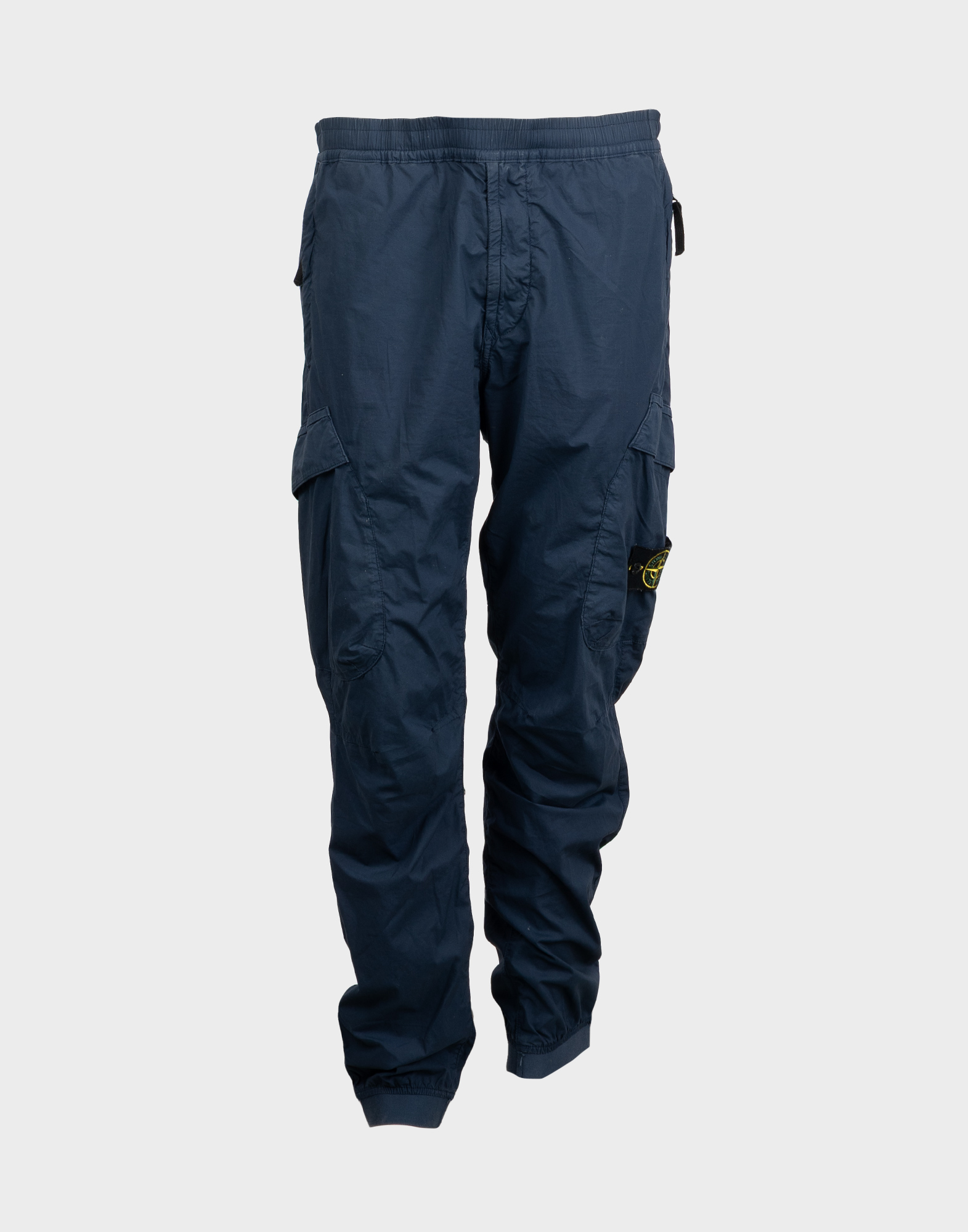 pantaloni stone sland blu da uomo modello cargo con vita elastica, tasconi sulle gambe