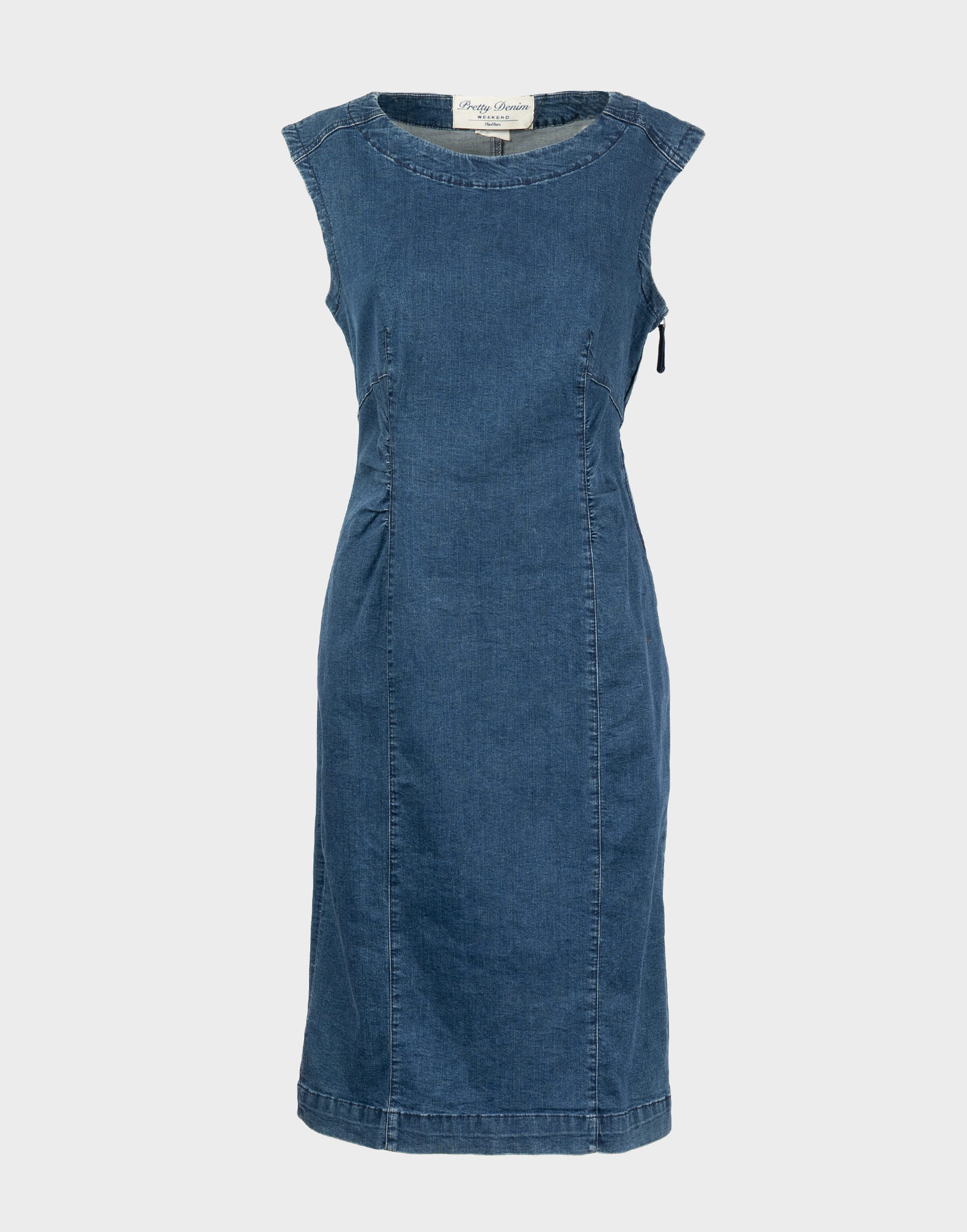 vestito blu in denim max mara smanicato con scollo tondo